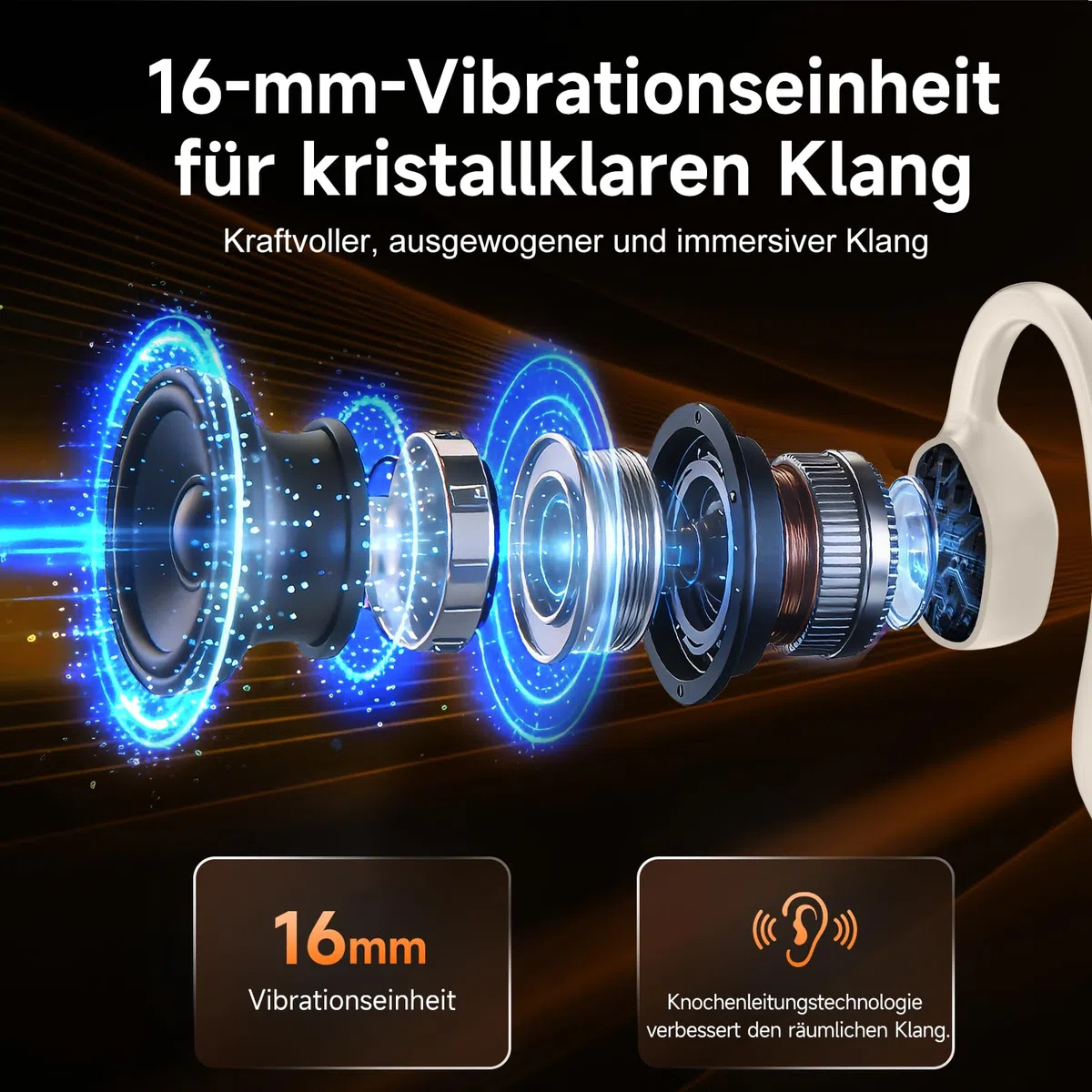 Knochenleitung Kopfhörer Bluetooth 6.1, IPX7 wasserdichte Open-Ear Kopfhörer mit Mikrofon, leichte Bone Conduction Headphones für Laufen, Fitness, Radfahren - Orange