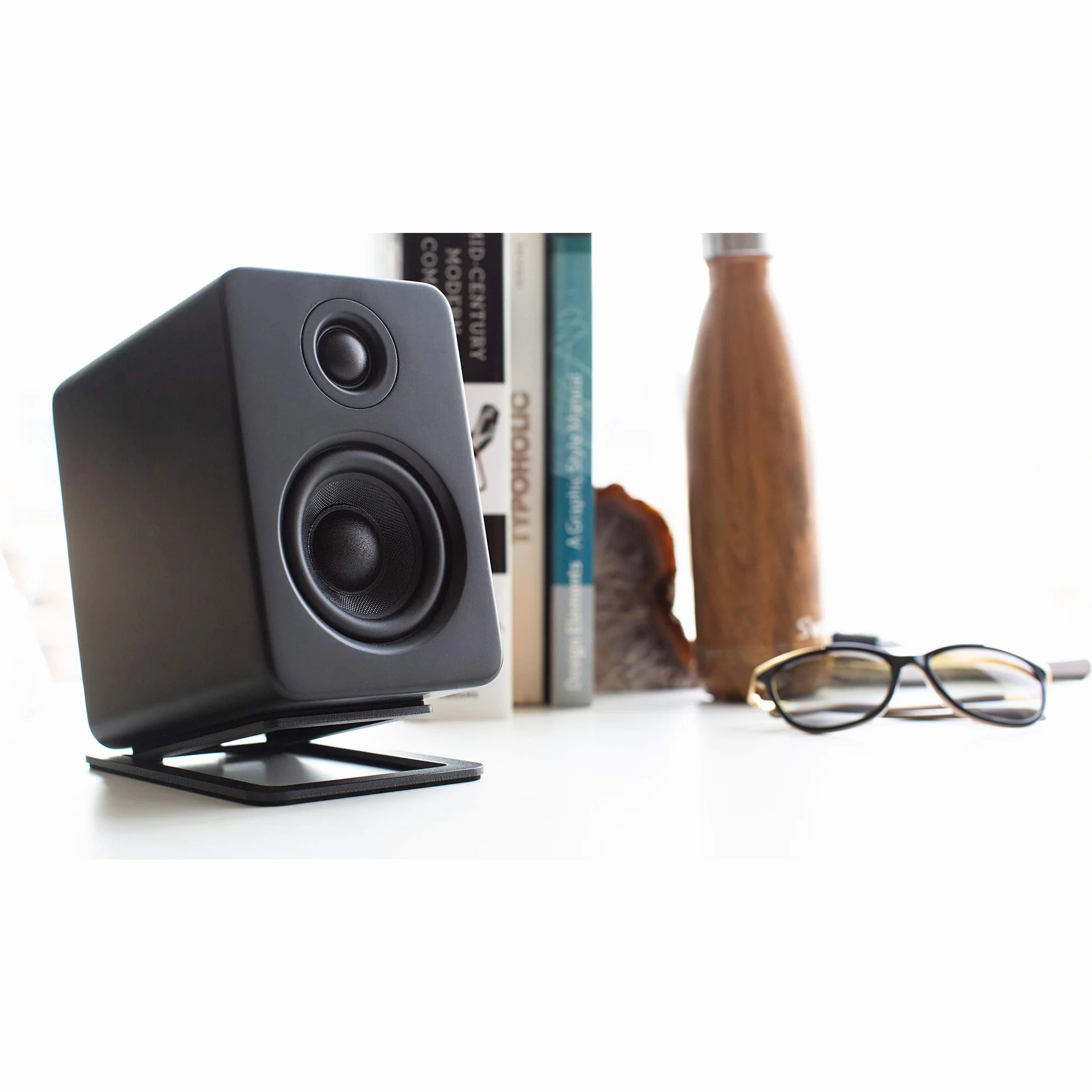 Kanto S2 Tilted Desktop Speaker Stands for Small Speakers & Compact 2”-3” Studio Monitors | Supports 2.72 kg | Damping Foam Padding | Pair | Black