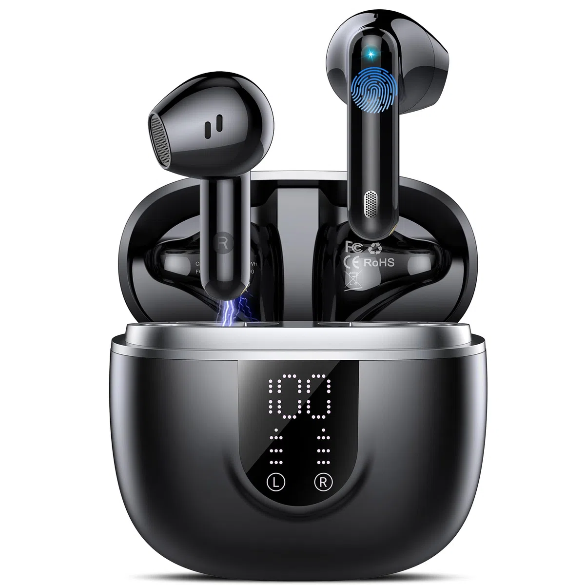 Bluetooth Kopfhörer, Kopfhörer Kabellos Bluetooth 5.4, Hi-Fi Sound in-Ear-Kopfhörer mit ENC Noise Cancelling, 45 Std Spielzeit, LED Anzeige, IP7 Wasserdicht Ohrhörer für Arbeit und Studium, Schwarz