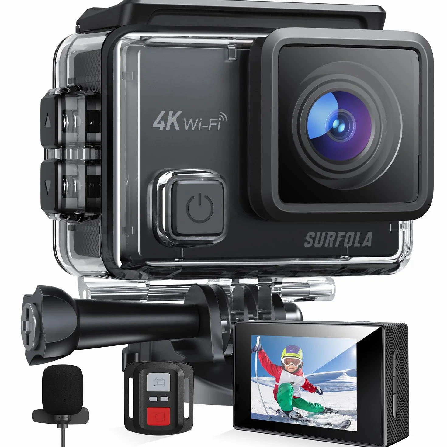 Surfola Action Cam 4K 40M Wasserdicht 20MP EIS Bildstabilisierung 170° Weitwinkel Helmkamera WiFi
