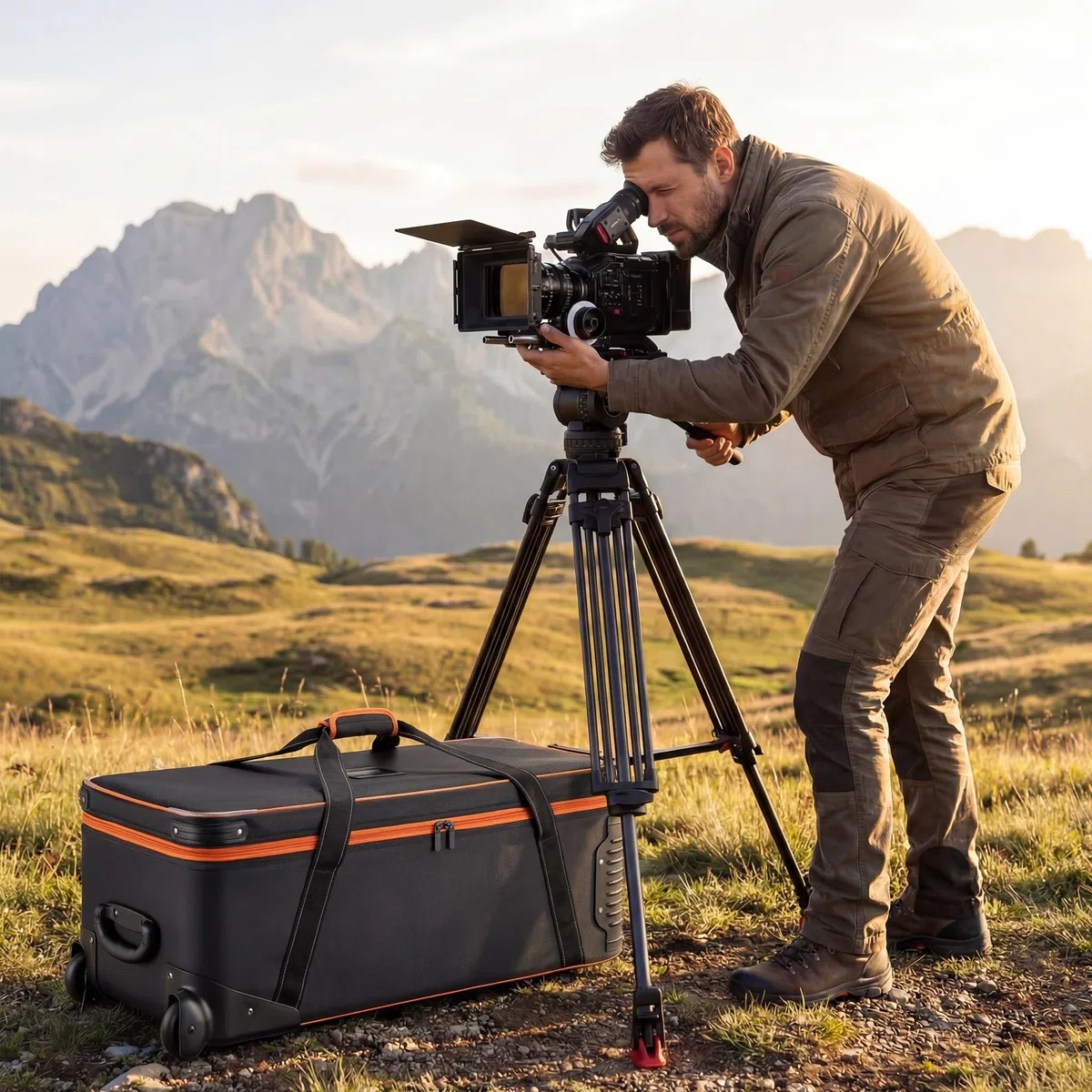 Walimex pro Trolley Studiotasche – Größe L – 1100 x 365 x 290 mm – Großräumig & gepolstert – für Studioequipment, 2-in-1 Funktion mit kugelgelagerten Rollen – Stativtasch, Kameratasche
