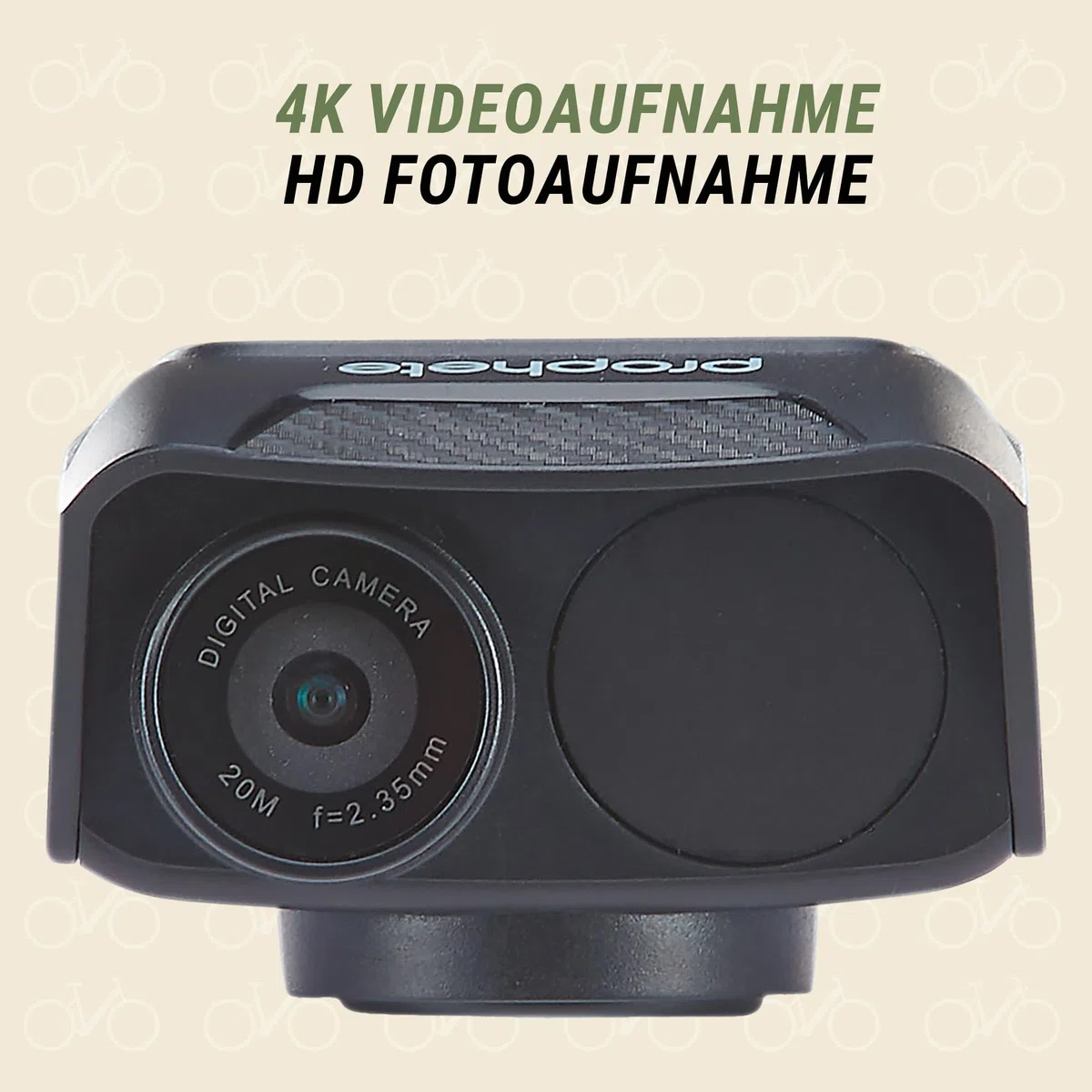 Prophete Fahrrad Dashcam – 4K 30 fps Video, 20 MP Fotos, Front- & Rückfahrkamera, 4,5 Std. Aufnahmezeit, App-Steuerung für iOS & Android, robuste Lenkerhalterung, USB-C Ladefunktion