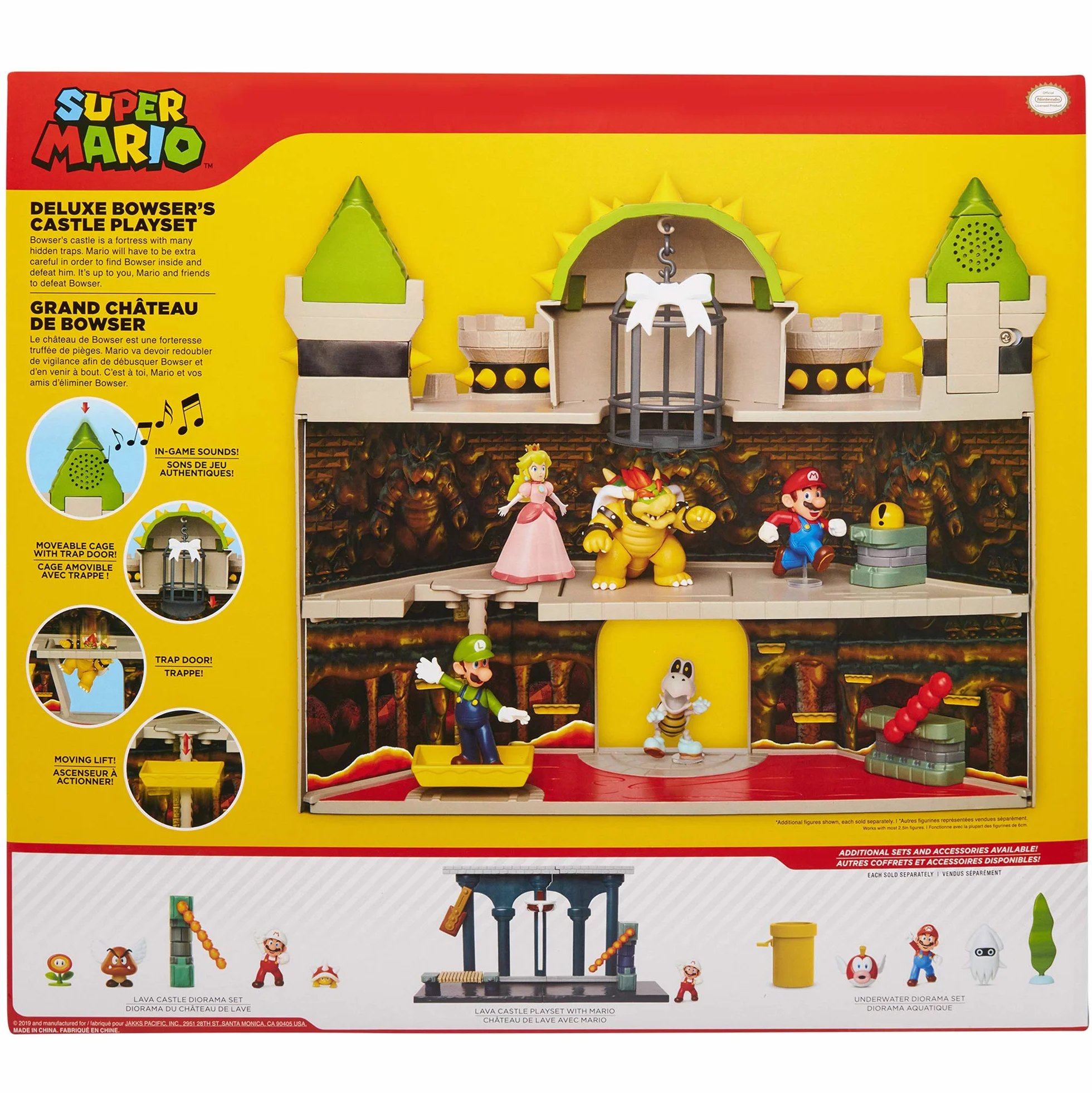 Jakks Pacific Nintendo Super Mario Deluxe Bowser's Castle-Spielset mit 6 cm großer, exklusiver, beweglicher Bowser-Actionfigur, interaktives Spielset mit authentischen In-Game-Sounds