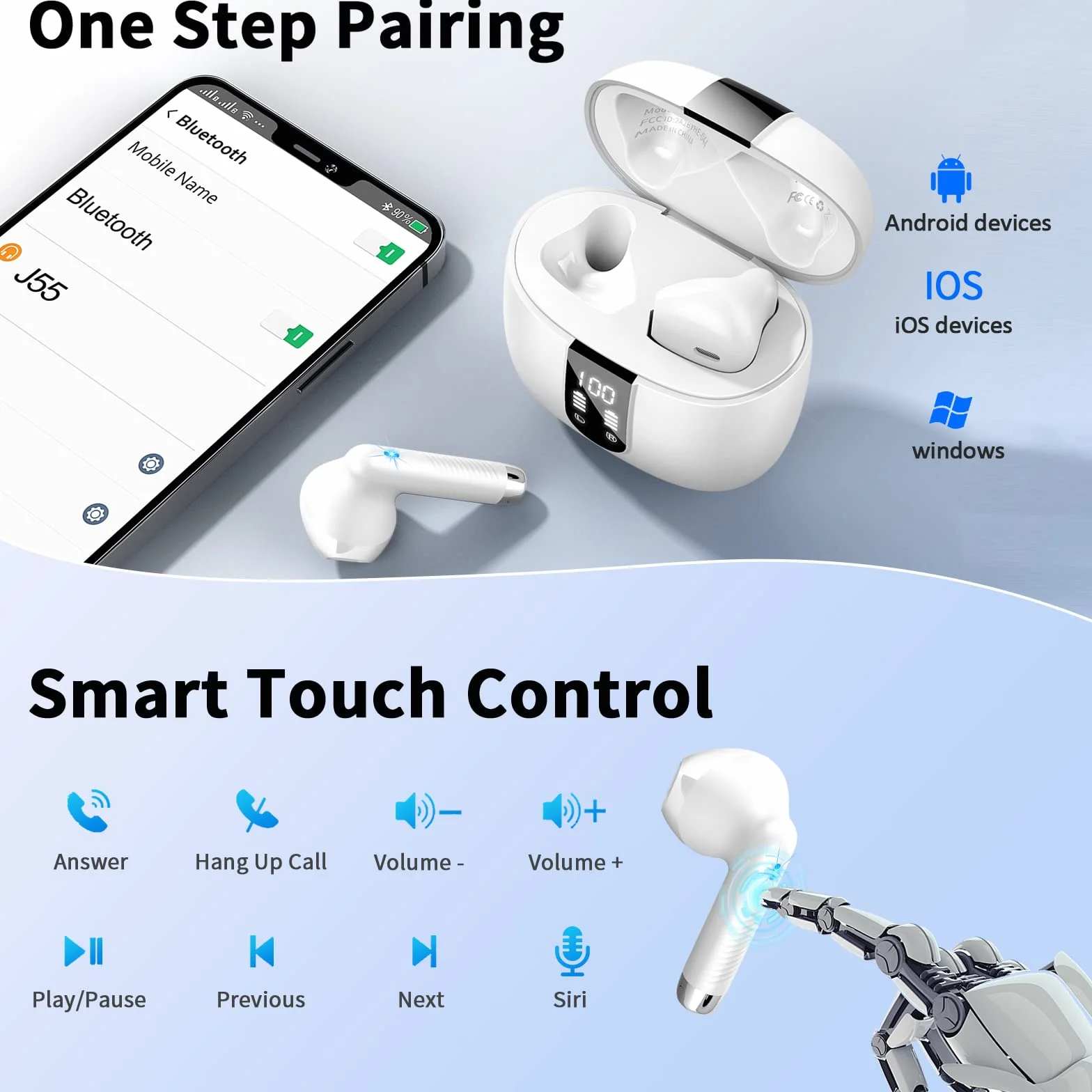 Bluetooth Kopfhörer, In Ear Kopfhörer Kabellos Bluetooth 5.3 Kabellose Kopfhörer mit 4 Mic, Neue ENC Noise Cancelling Wireless Earbuds 48H Tiefer Bass, IP7 Wasserdicht Ohrhörer LED-Anzeige USB-C