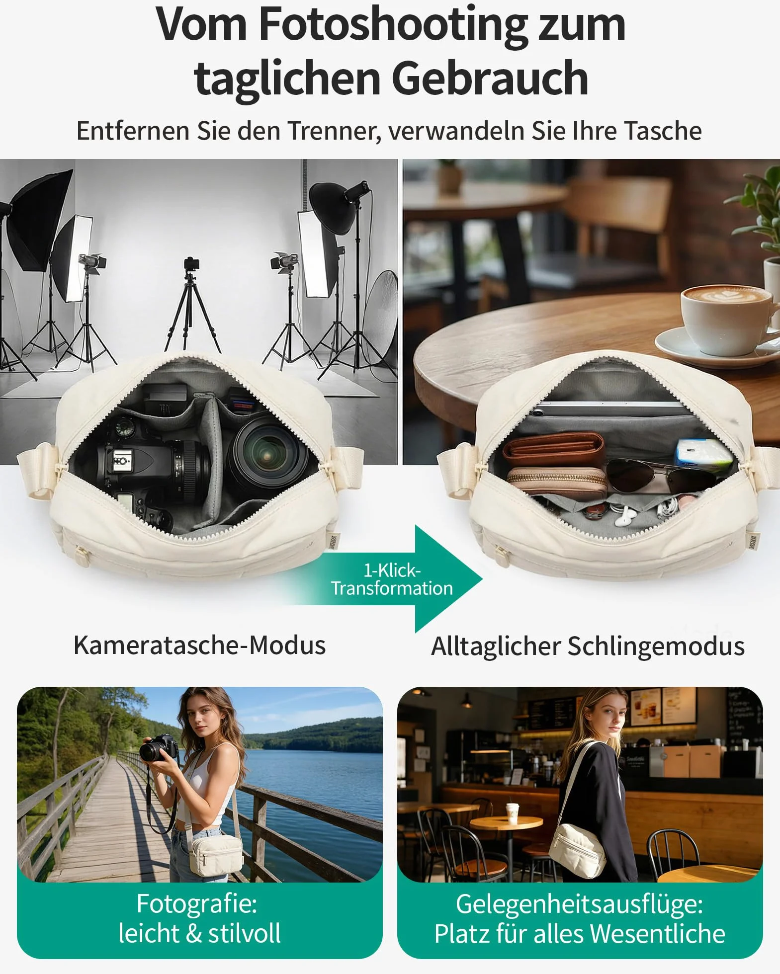 bagsmart Puffer Kameratasche Klein, Kamera Tasche DSLR SLR Fototasche Klein, Leicht und stilvoll Umhängetasche Spiegelreflex Systemkamera Objektive Zubehör(Kamel)