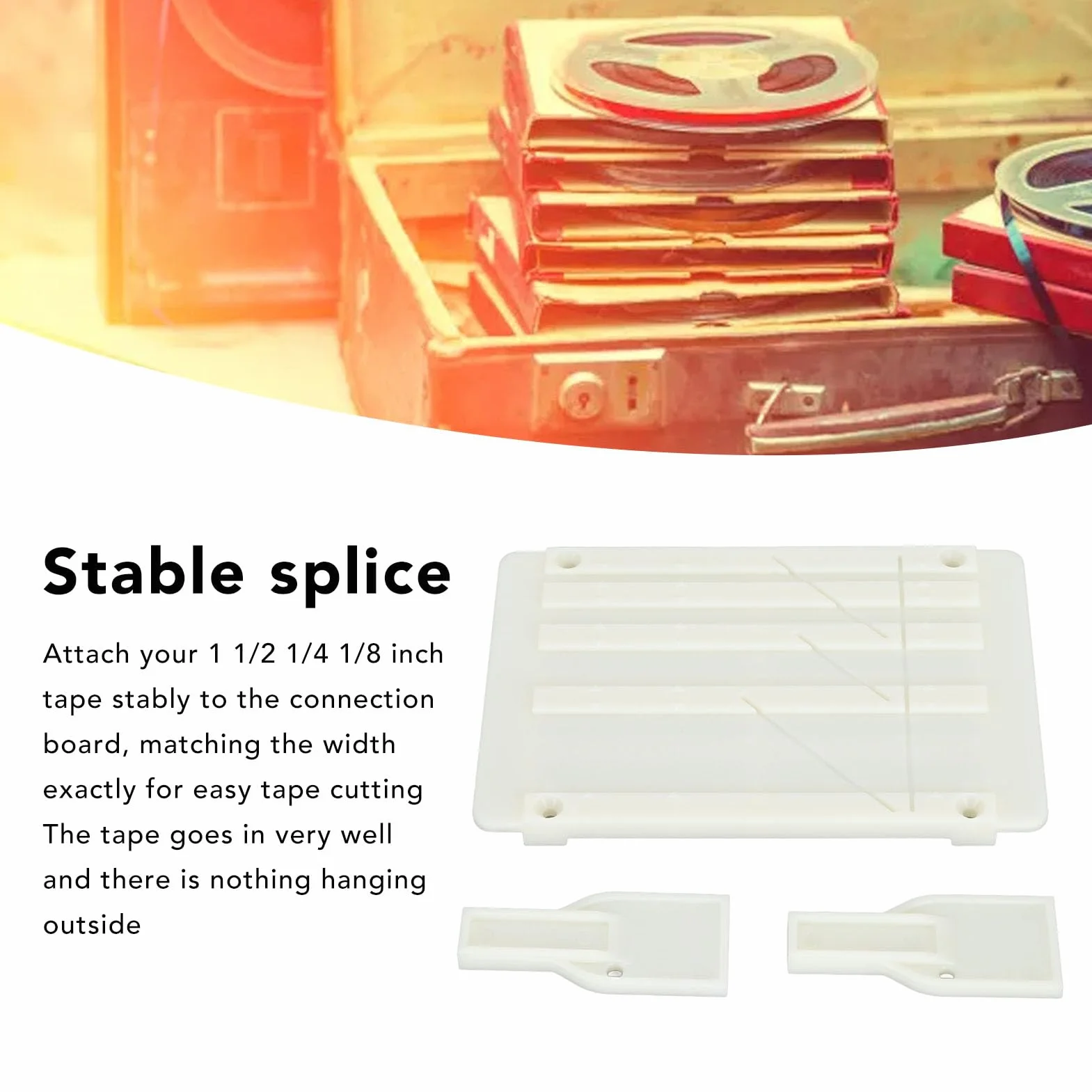 Band Spleißset mit Anschlussplatte und Schneidemesser | Kassettenband-Reparaturset Reel to Reel Tape Splicing Kit Bandspleißwerkzeug für 1/4 1/2 1/8 10 Zoll Kassetten Reparatur