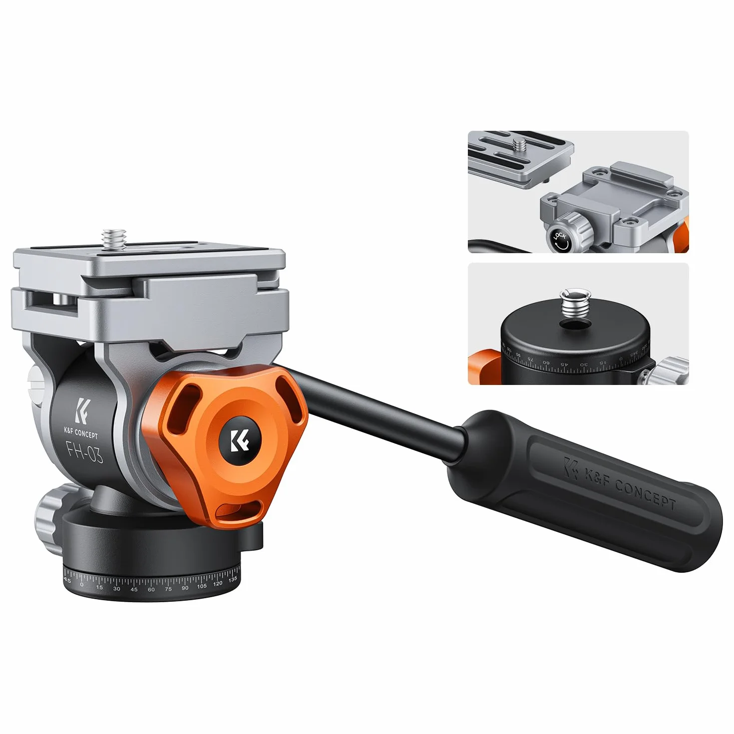 Stativkopf, K&F CONCEPT FH-03 Fluidkopf,Stativkopf für Stativ,Videokopf mit Arca-Swiss Schnellwechselplatte, Dämpfungskopf kompatibel mit DSLRs, spiegellose Kameras, Filmkameras, Belastung bis zu 5kg