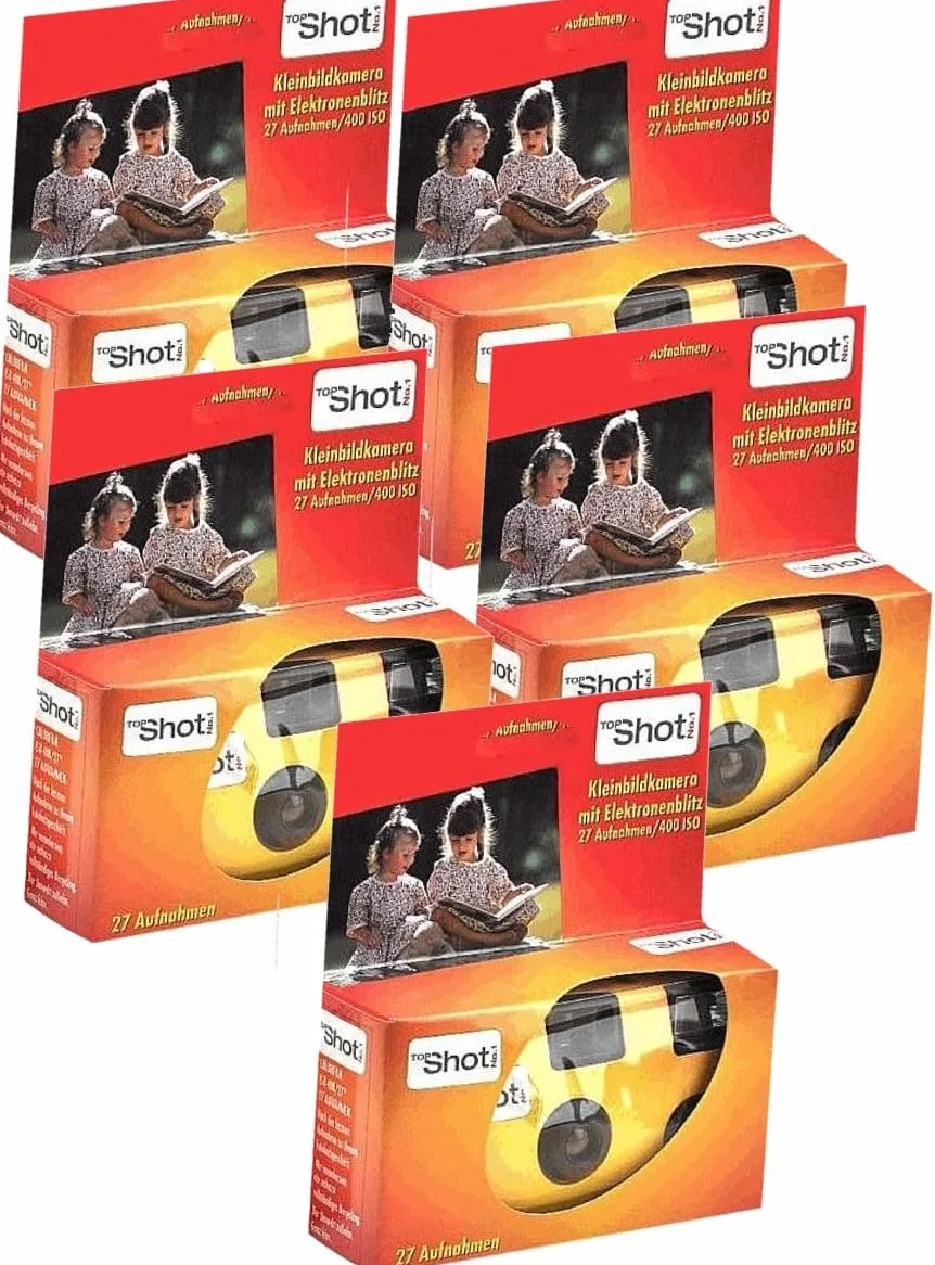 5X 1A Photo PORST Einwegkamera/Hochzeitskamera/Partykamera Edition Topshot in rot/orange (27 Fotos, mit Blitz und Batterien, 5er Pack)