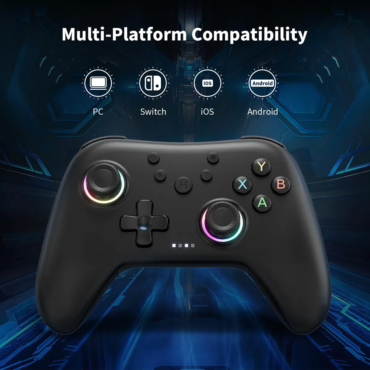 AceGamer Aurora 2.4G Bluetooth Wireless Controller, mit Hall-Effekt Joystick, Linear Resonant Actuator, Programmierbare Rücktaste, PC Controller für Windows PC/Switch/Stem/iOS/Android-Schwarz