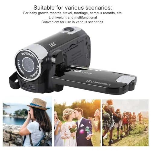 Yosoo Health Gear Handheld-Videokamera 4K 48MP 1080P 16x Digital 2,7-Zoll-TFT-LCD drehbarer Bildschirm Schwarz