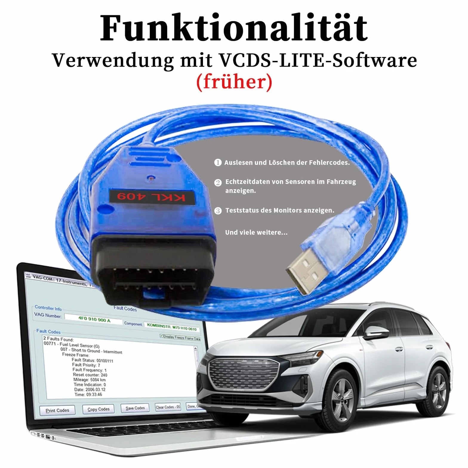 KKL 409.1 Diagnosekabel mit Original-FTDI-FT232RL-Chip,kompatibel mit V-vv, Audi, Seat,Volk-s,Skoda Fahrzeugen von 1996-2009,KKL 409 OBD2-USB-Kabel für V A G-COM-Software unter Windows XP