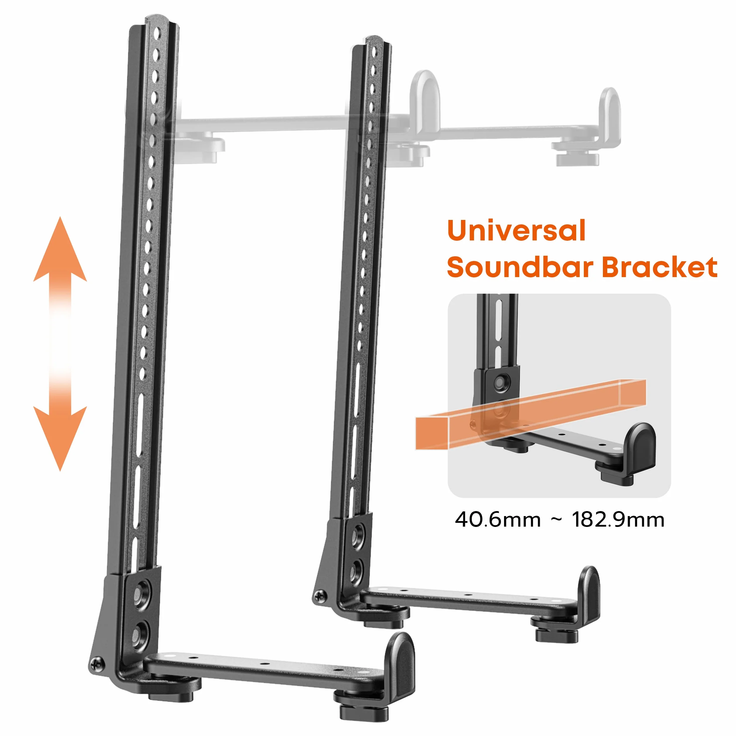 PUTORSEN Soundbar Halterung Universal für die Montage über oder unter TV, Soundbar-TV-Halterung für Soundbar mit und ohne Montageloch, mit Anti-Rutsch Sockelhalter, für Soundbar bis zu 15kg, Schwarz