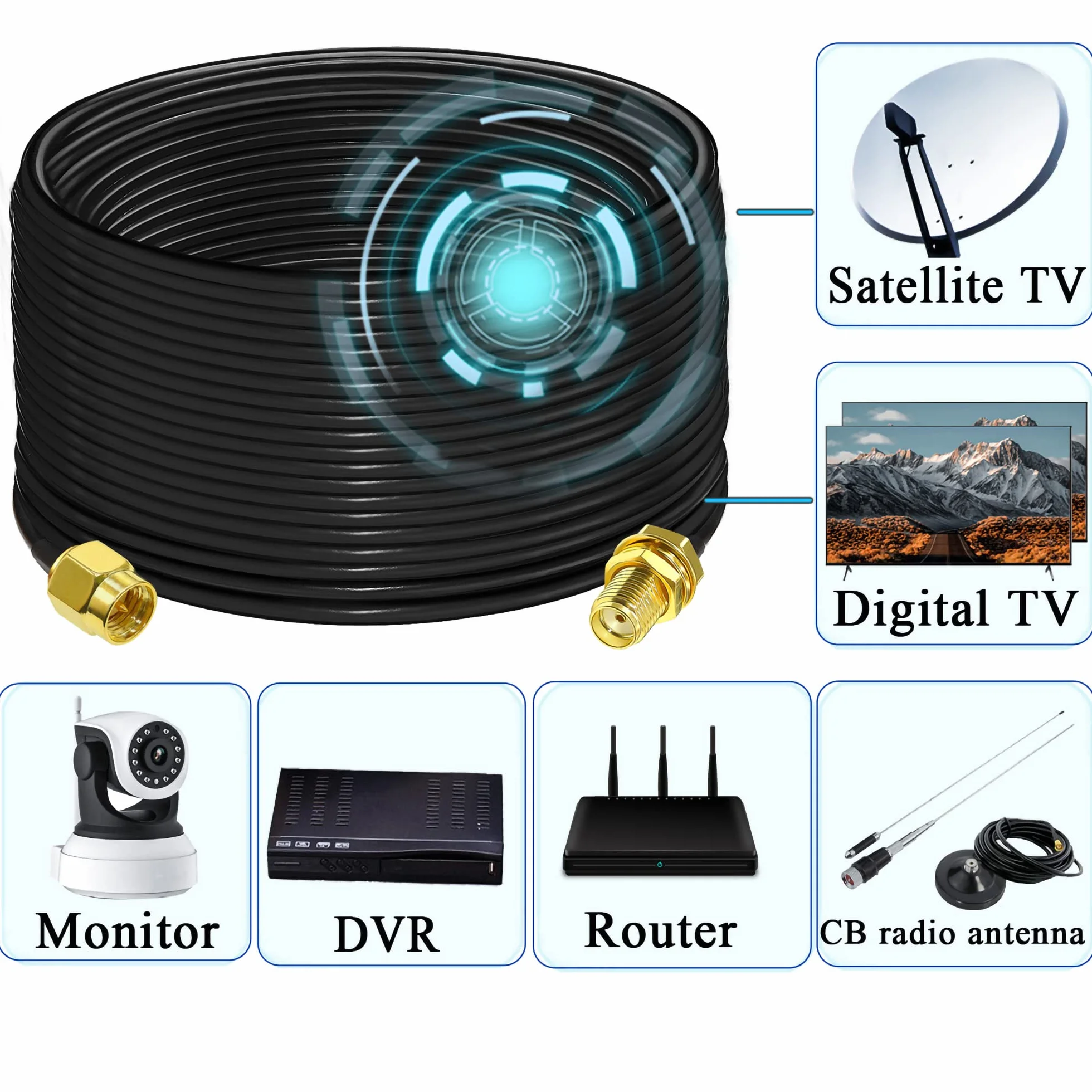 TUOLNK SMA-RG58-Verlängerungskabel, 20 m, Koaxialkabel, SMA-Stecker auf SMA-Buchse, 3G, 4G, LTE-Antenne, WLAN-Antenne, kabellos, Koaxialkabel, RF, verlustarmes CB-Radio