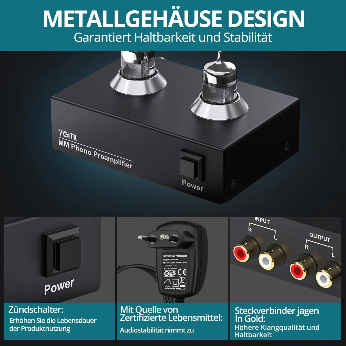 Röhren-Phono-Vorverstärker MM Plattenspieler-Vorverstärker 6J2 Vakuum Hi-Fi Kopfhörerverstärker für Heimkino/Plattenspieler/Stereo-Verstärker/Aktiver Lautsprecher