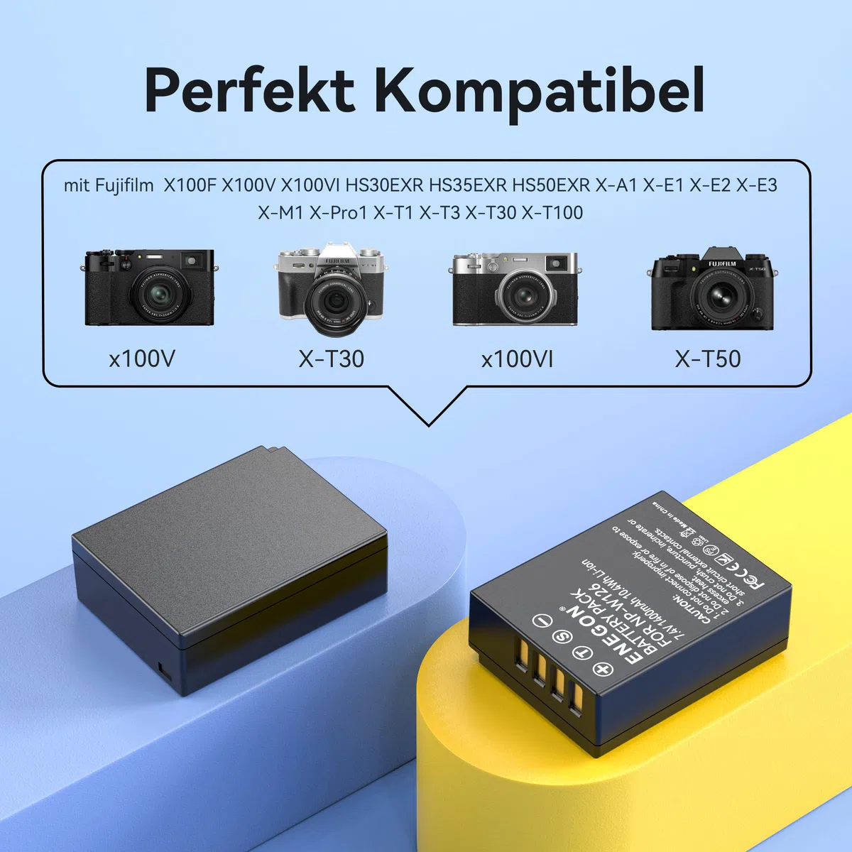 ENEGON NP-W126S/NP-W126 akku (2 Stück) für Fujifilm XT30III, XM5, X100V, X100VI, X-T1/T3/T100, X-A1 X-E1 X-E2 X-E3 X-M1 X-Pro1 HS30EXR HS35EXR HS50EXR und Dual USB Ladegerät