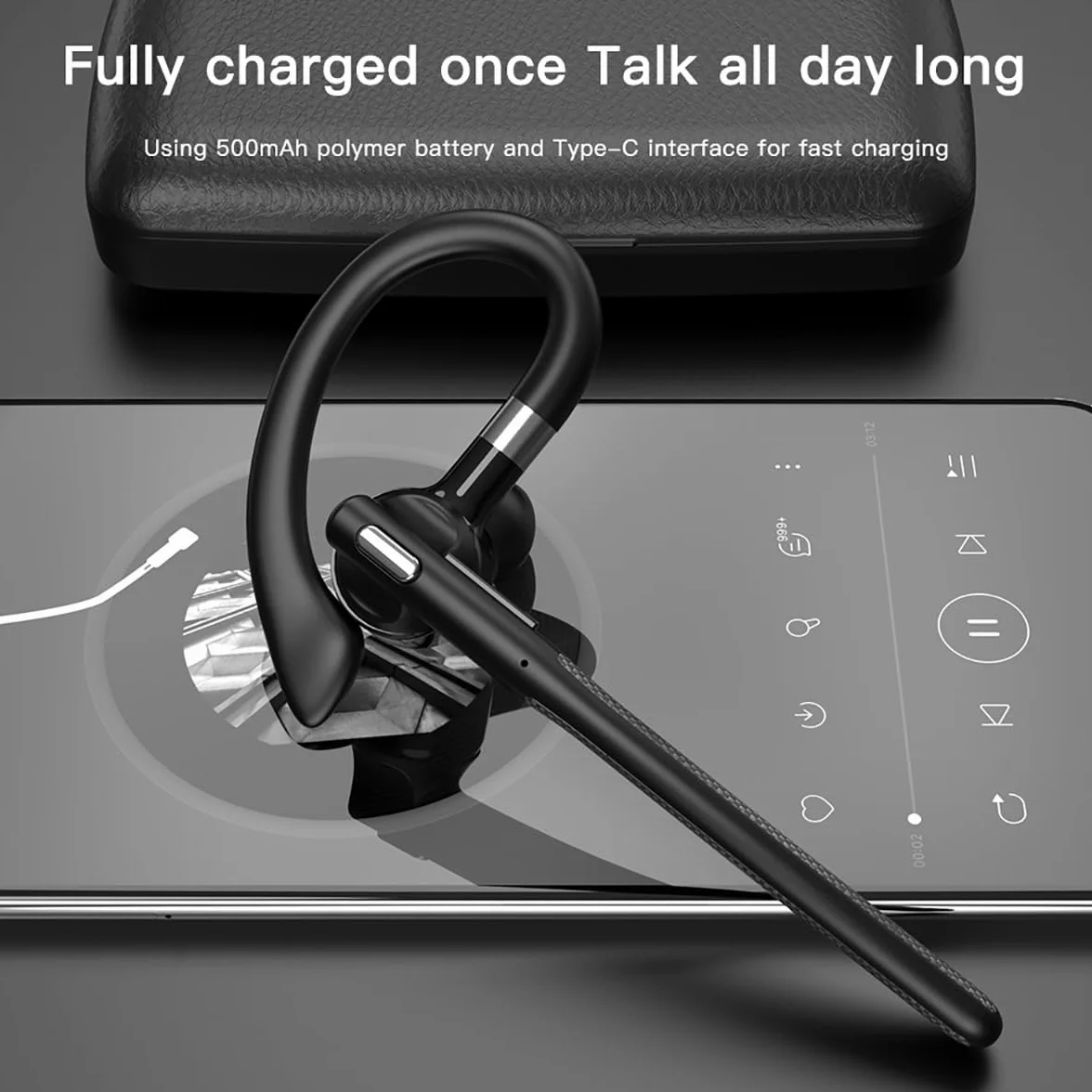 eppfun Bluetooth 5.4 Headset, In Ear Freisprech Headset Handy Kabellos Kopfhörer mit Dual Noise-Cancelling-Mikrofon, 48 Stunden Gesprächszeit, für Autofahren, Telefon, Büro,Trucker-Fahrer