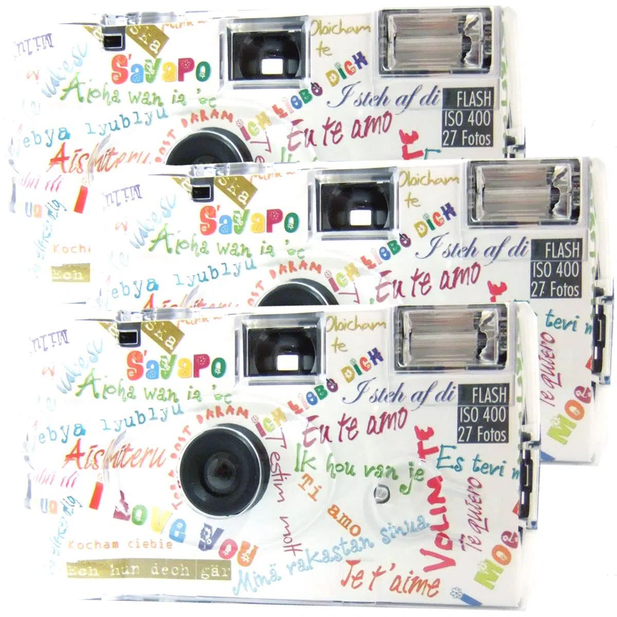 3X 1A PHOTO PORST Einwegkamera Edition I Mog Di in weiß, bunt, mit Blitz, Batterien und Film (3er Pack, je 27 Aufnahmen)