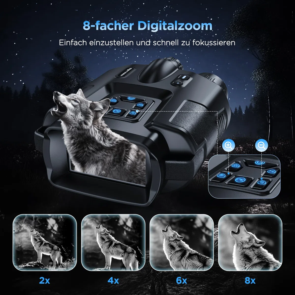 Haokoo Nachtsichtgerät 4K 5000mAh 600M 8X Digitaler Zoom Infrarot IP65 für Jagd Camping