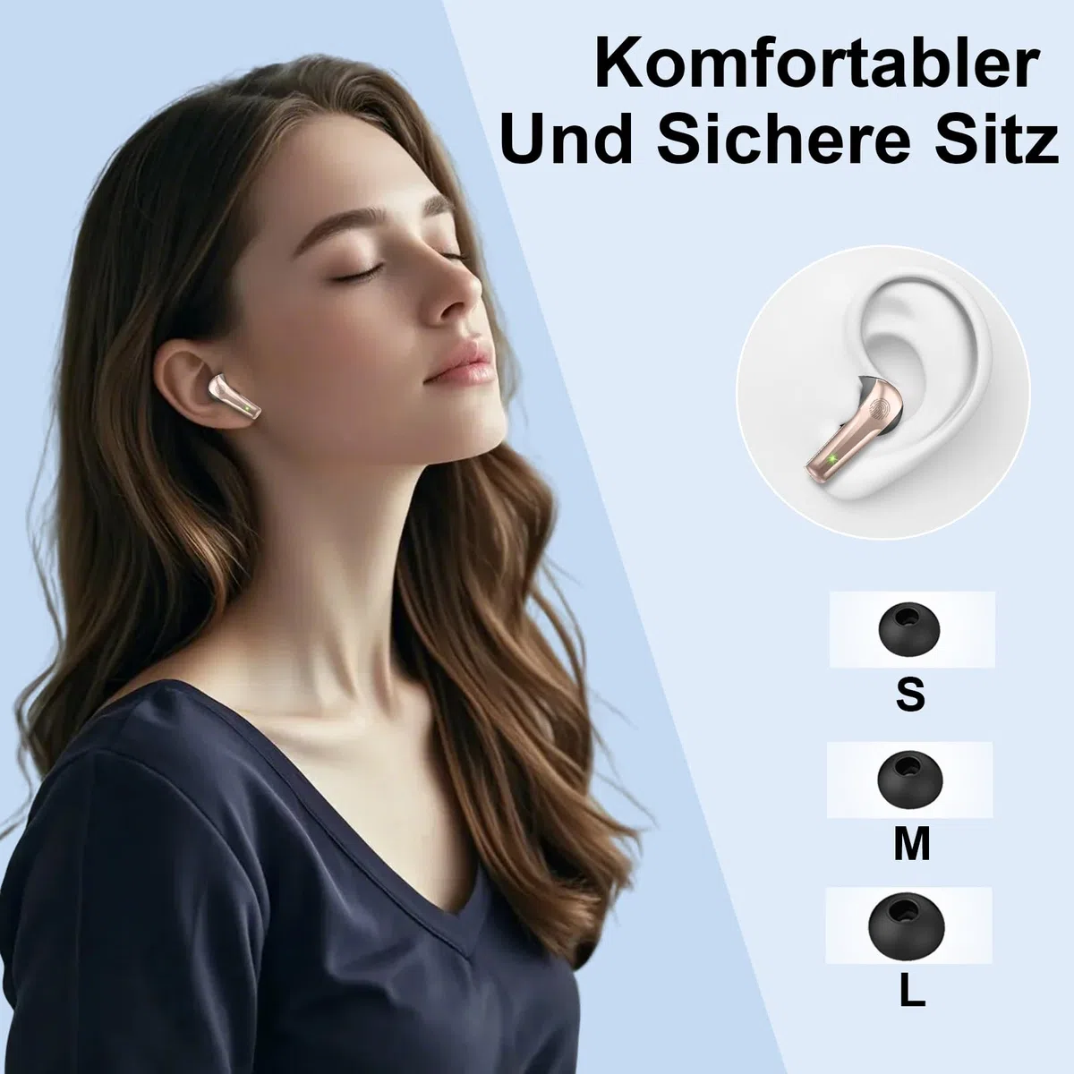Bluetooth Kopfhörer, Kopfhörer Kabellos Bluetooth 5.4 HiFi-Klangqualität mit ENC Mikrofon, 47Std Spielzeit In Ear Ohrhörer mit IP7 Wasserdicht, Ohrhörer mit LED Anzeige für IOS/Android, Schwarzgold