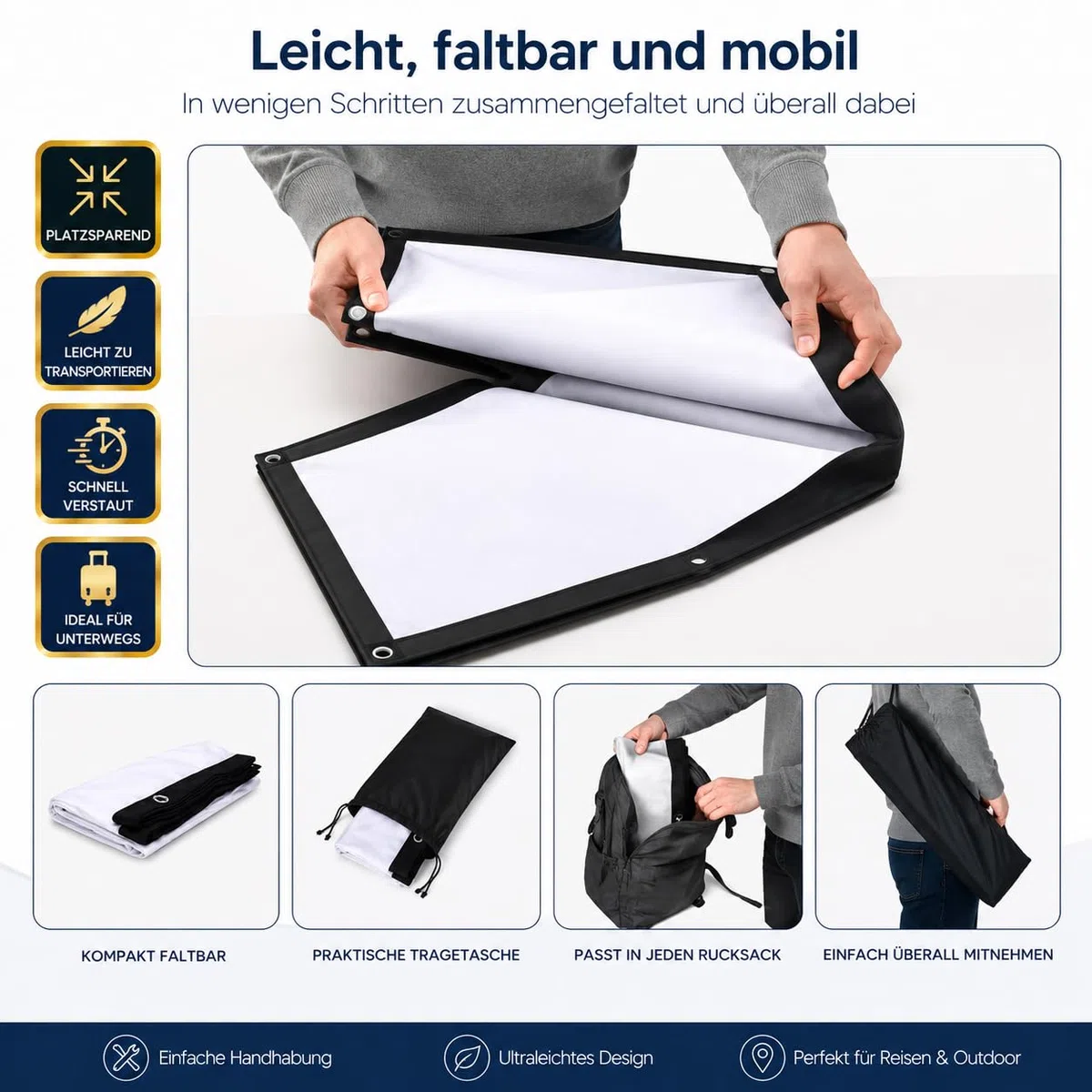 Leinwand Beamer,120 Zoll 16: 9 HD,Tragbare Faltbar Anti-Falten Doppelseitige Beamer Leinwand Outdoor für Camping,Heimkino,Schule,Treffen