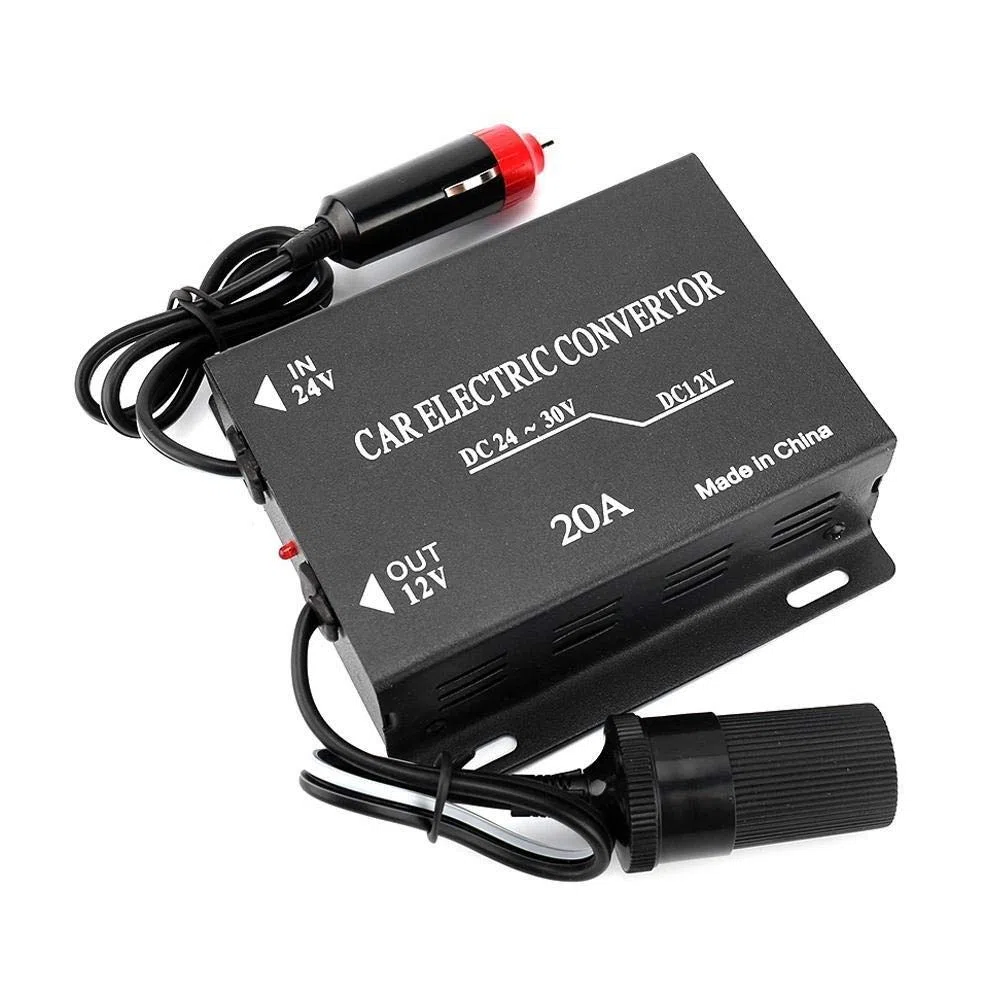 Nikou Abwärtsstromversorgungs Stromrichter 24V Auf 12V, LKW Adapter Spannungswandler 20A Auto Spannungsreduzierer Netzteil Konverter AbwTstransformator 24V Bis 12V Zigarettenanzünder Typ