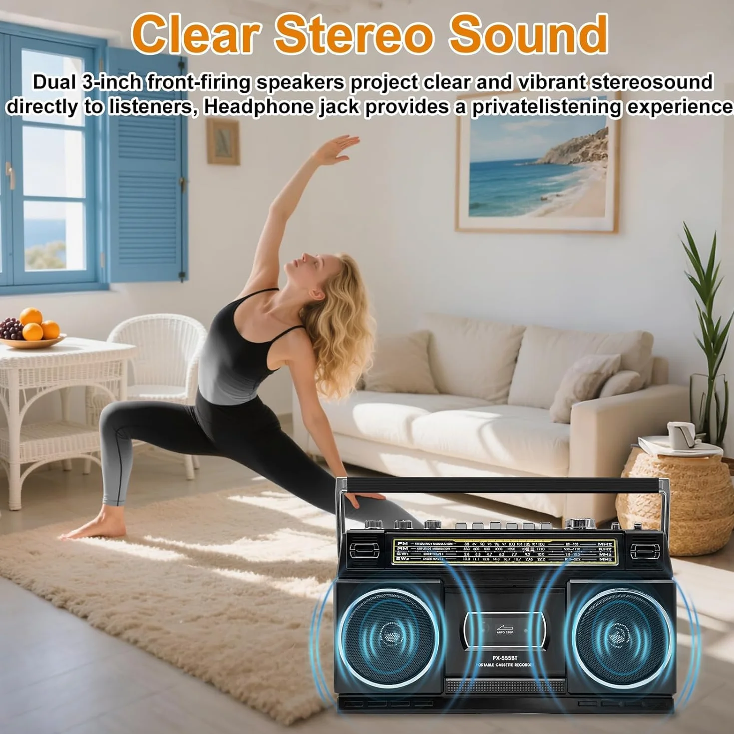 Kassettenspieler mit Bluetooth & Radio (AM/FM/SW) | Digitalisierung von Kassetten auf USB | Stereo Sound,10W, Kassettendeck, USB/TF-Wiedergabe, Netz-/Batteriebetrieb Boombox, Kopfhöreranschluss