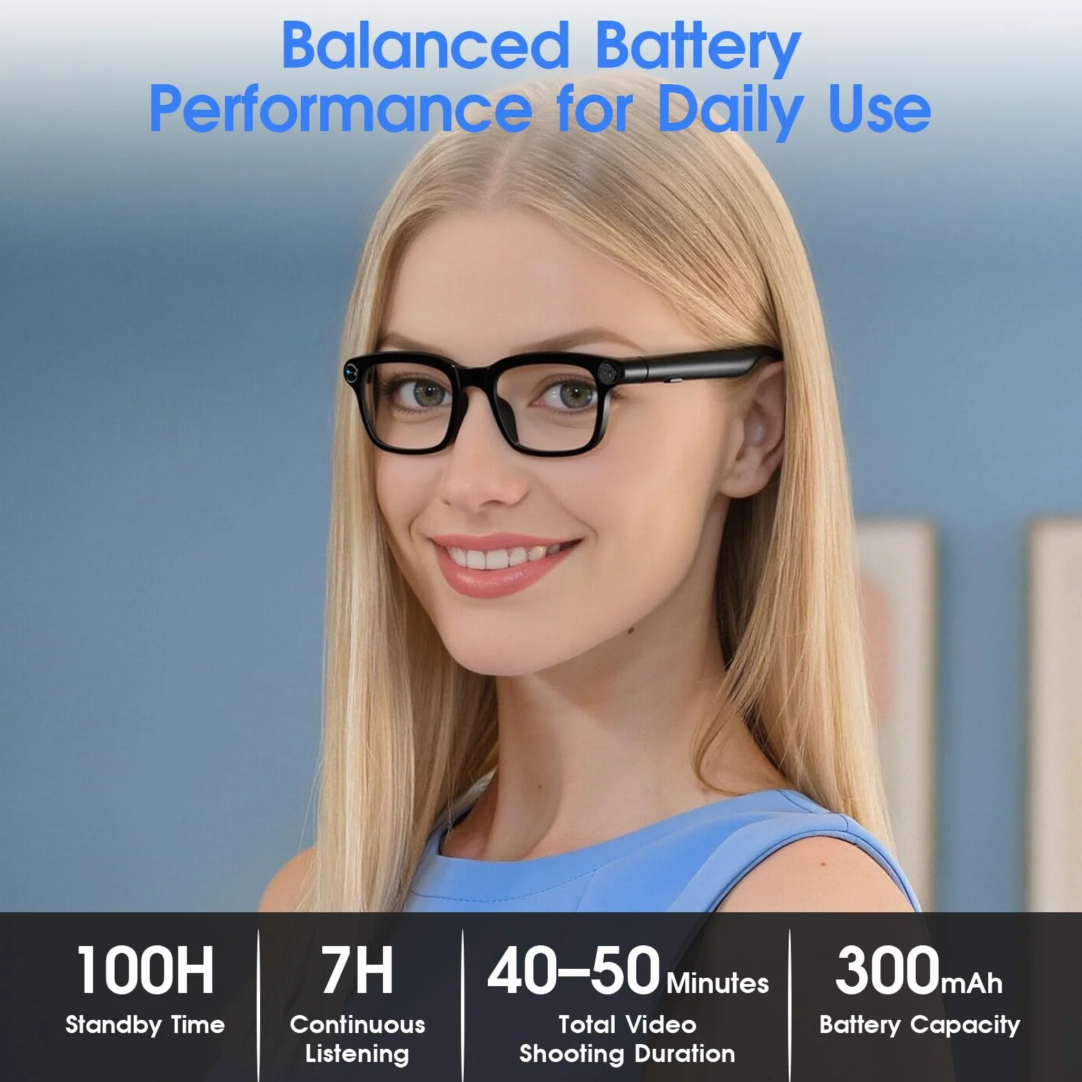 Smart Brille mit Kamera, 8MP HD Kamera, 4K-Videoaufzeichnung, Foto, KI-Assistent, 300 mAh, Open-Ear-Audio, Flexible Bügel, Smart Glasses für Reisen/Camping/Outdoor-Aktivitäten（3 Wechselgläser）
