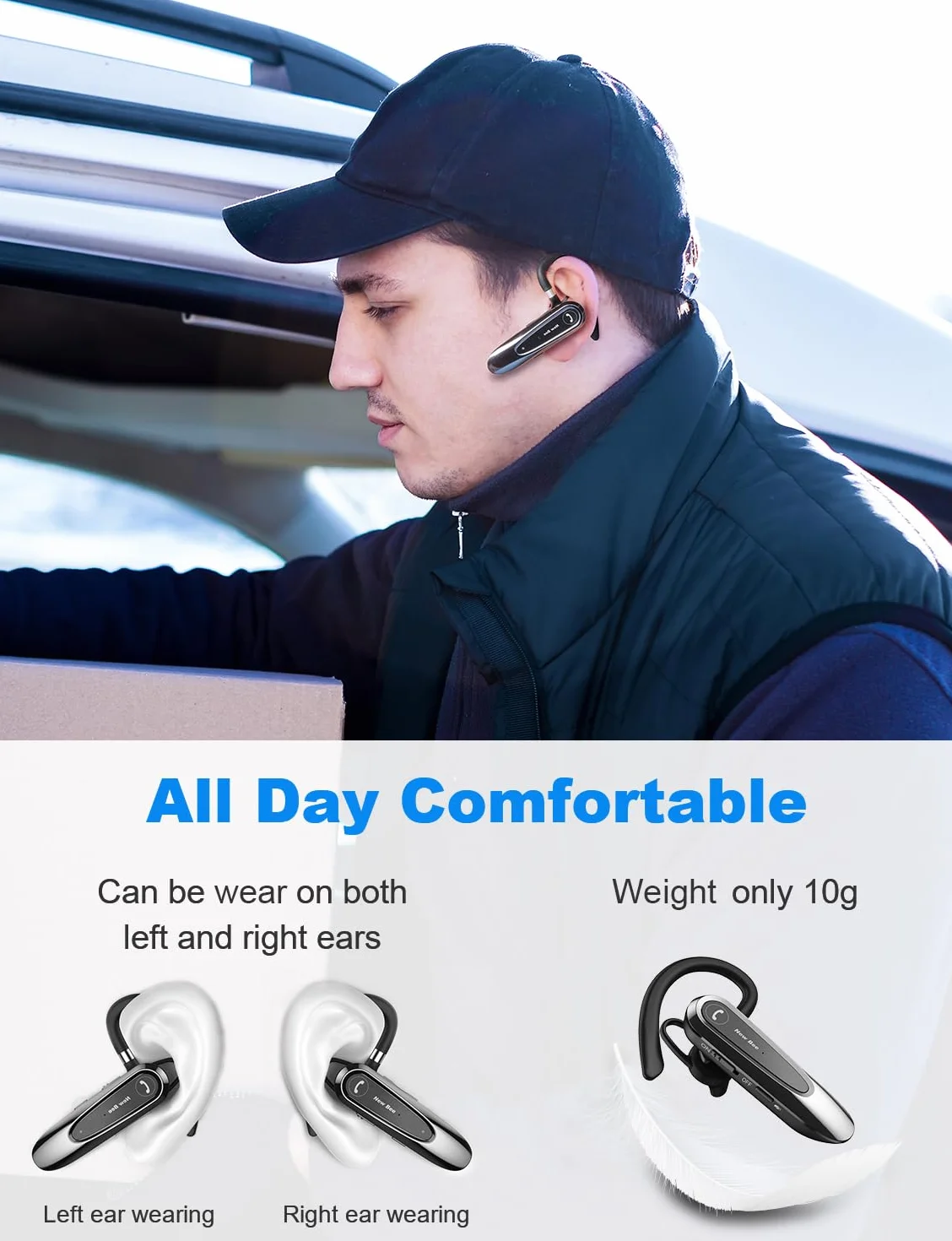 New Bee Bluetooth Headset Wireless Freisprech Telefon mit Dual Mic V5.0 Freisprech-Bluetooth-Ohrhörer mit 20 Stunden Sprechzeit Mic Mute Zwei-Geräte-Verbindung für iPhone, Android und Laptop