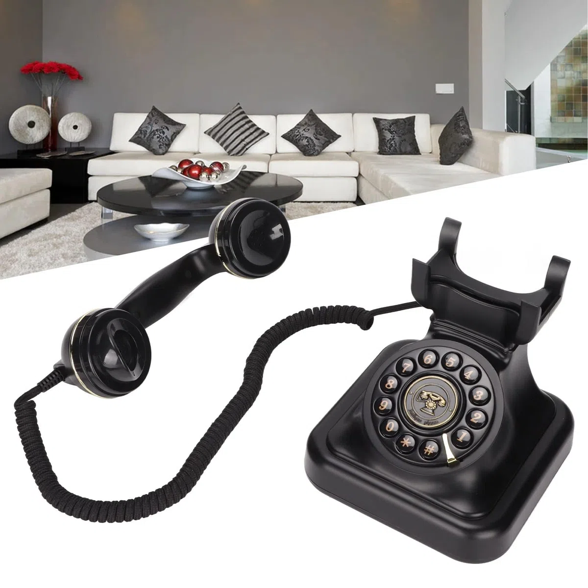 Dpofirs Antikes Telefon, Vintage-Festnetztelefon für Zuhause, Büro, Café, Bar, Altmodisches Festnetz-Retro-Festnetztelefon für Heimdekoration, Ornament