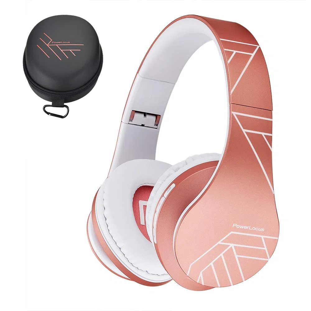 PowerLocus Bluetooth Over-Ear Kopfhörer, Kabellos Stereo Faltbare Kopfhörer Kabellose und Kabel-Kopfhörer mit Integriertem Mikrofon, Micro SD/TF, FM für Handys/iPad/Laptops & PC (Rose Gold)