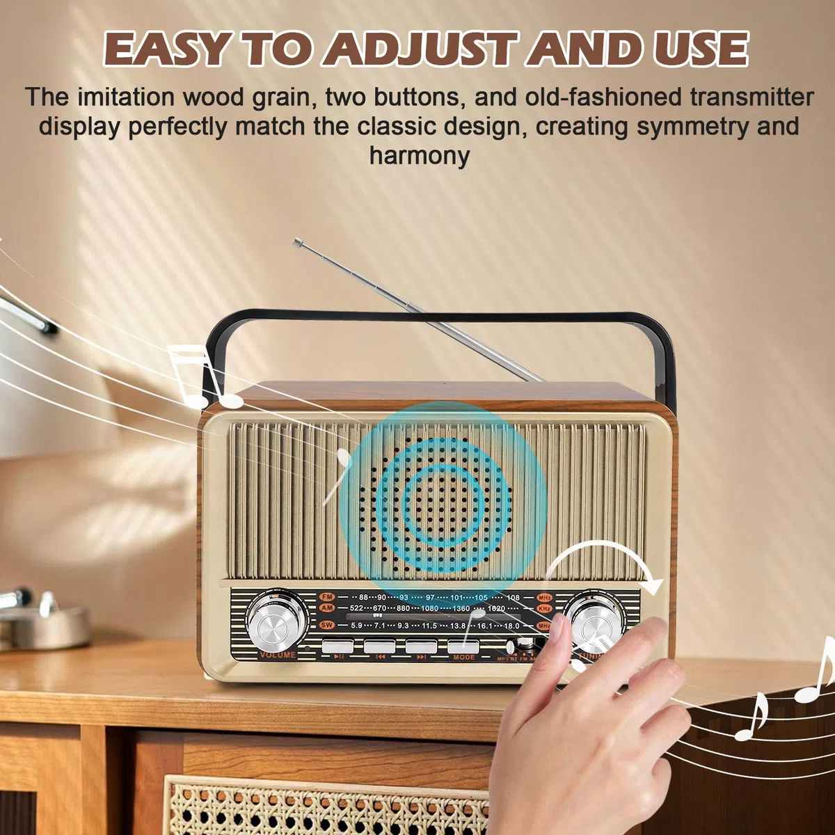 Retro Radio mit Bluetooth, Nostalgie Kofferradio Klein mit AM/FM/SW3, USB/TF/AUX, Wiederaufladbar, Küchenradio, Vintage Radio für Küche, Büro, Outdoor