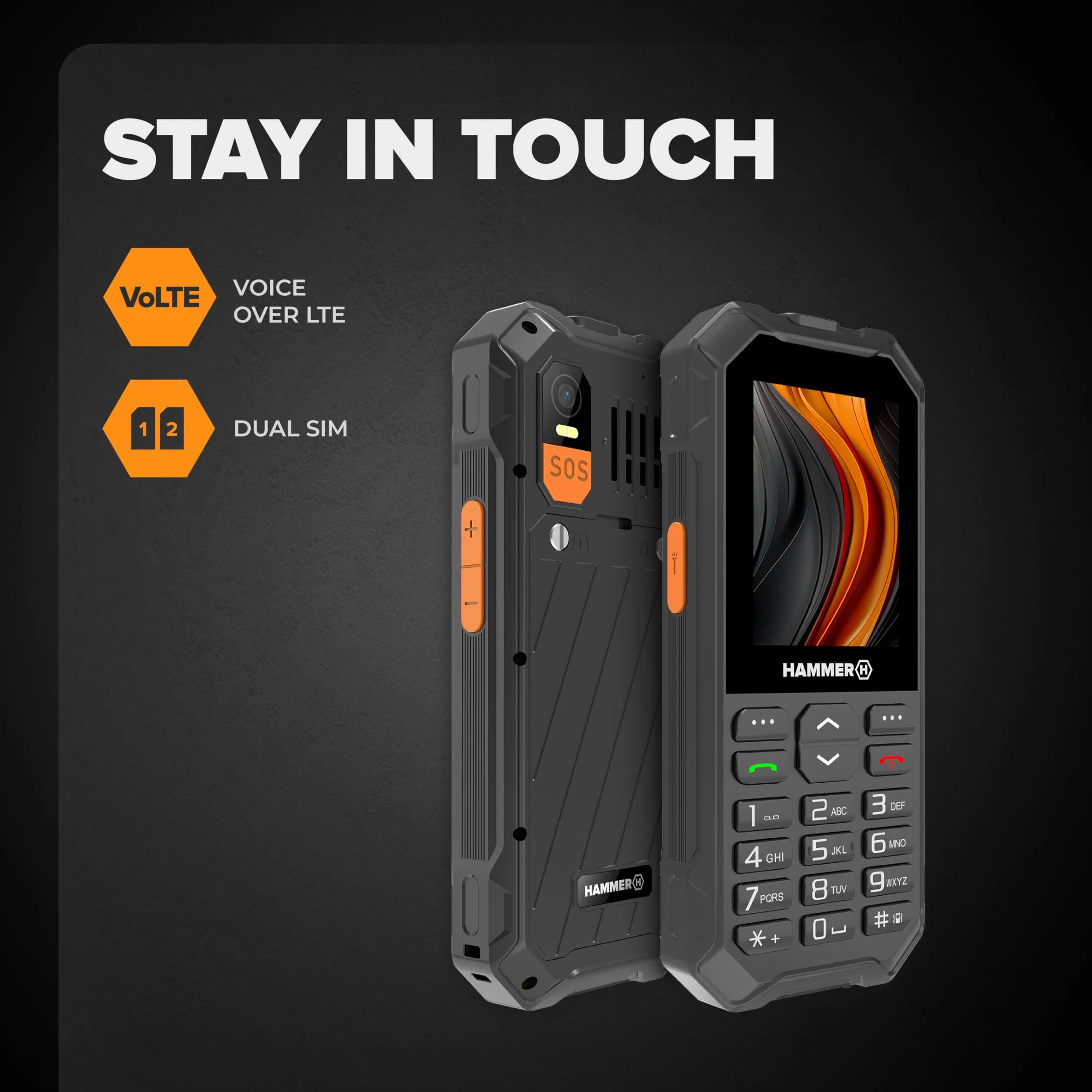Tastentelefon Hammer 6 LTE, großer Akku 2500mah bis zu 7 Tage Standby, Taschenlampe und SOS-Taste, Volte-Technologie, beleuchtete Tasten, IP68 1,5 Meter Droptest, 2,4 Zoll Bildschirm, ohne Vertrag