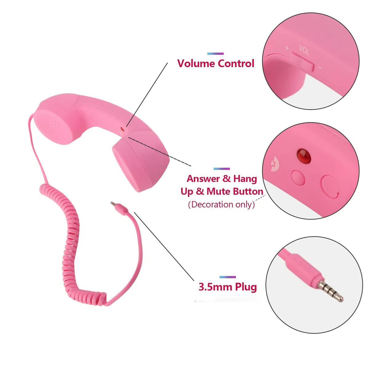 Retro Telefonhörer mit 3,5 mm Klinke, USB Hörer für Mobiltelefone, Lautsprecher und Mikrofon mit Hoher Lautstärke, Einfache Beantwortung von Anrufen