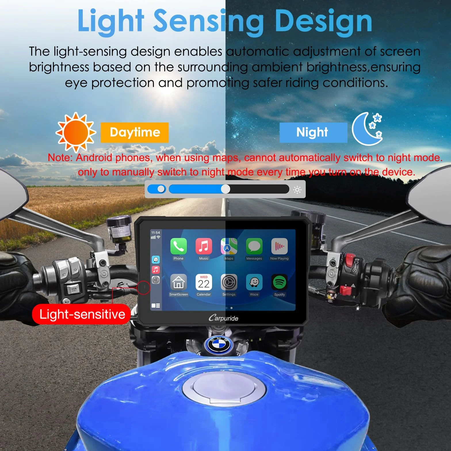 Carpuride W702 Pro Motorrad Carplay Bildschirm mit Gegensprechfunktion, Kabellos CarPlay und Android Auto, Tragbarem Wasserdichtem 7 Zoll Touchscreen, Verbessertem Dual Bluetooth, Navigation, Kompass.