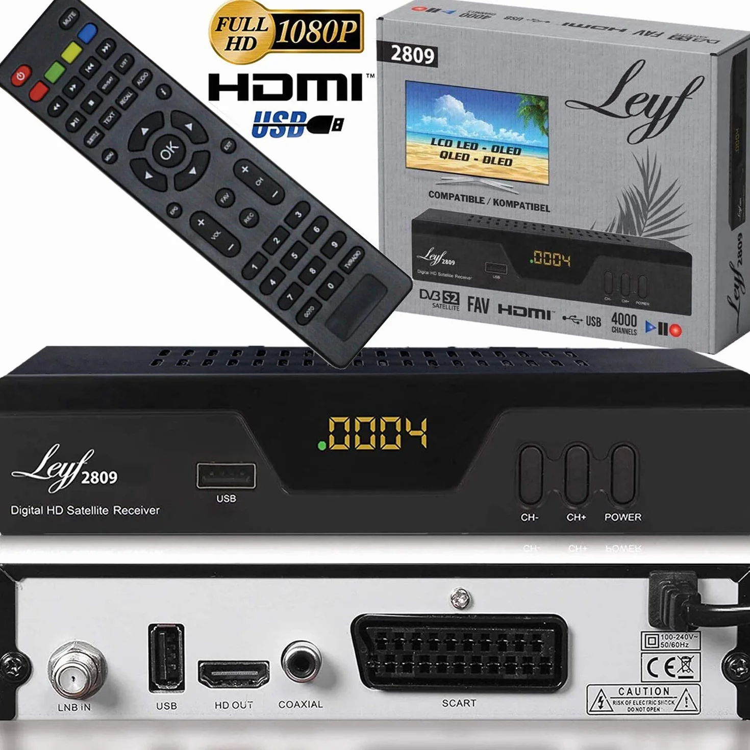 Leyf 2809 Digital Receiver Satellite Receiver (HDTV, DVB-S/S2, HDMI, SCART, 2X USB 2.0, Full HD 1080p) [Pre-Programmed for Astra Hotbird Türksat]