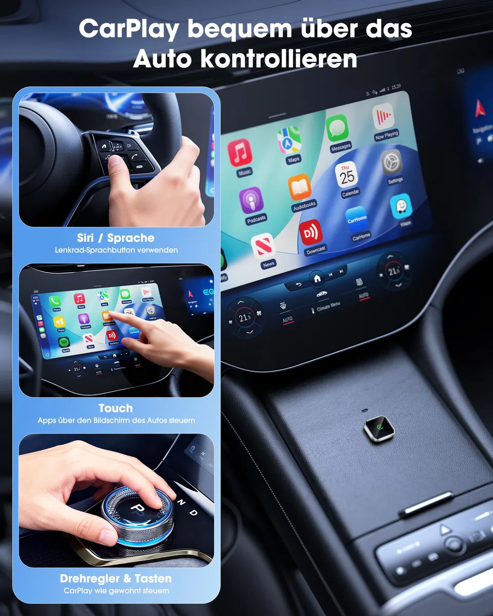 Wireless CarPlay Adapter mit GPS und Navigationsunterstützung - Kabelloses CarPlay für Fahrzeuge ab 2016, 5GHz WiFi, Auto-Connect, Niedrige Latenz, Nur für iPhone (Gold)