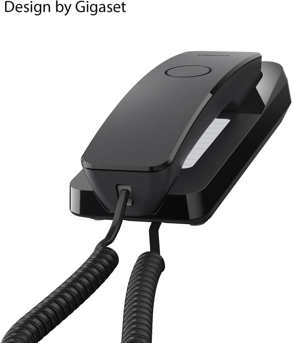 Gigaset Desk 200 - Schnurgebundenes platzsparendes Telefon mit elastischem Kabel - 10 Kurzwahleinträge - Wahlwiederholung - MFV- oder Impulswahl einstellbar, schwarz [Deutsche Version]