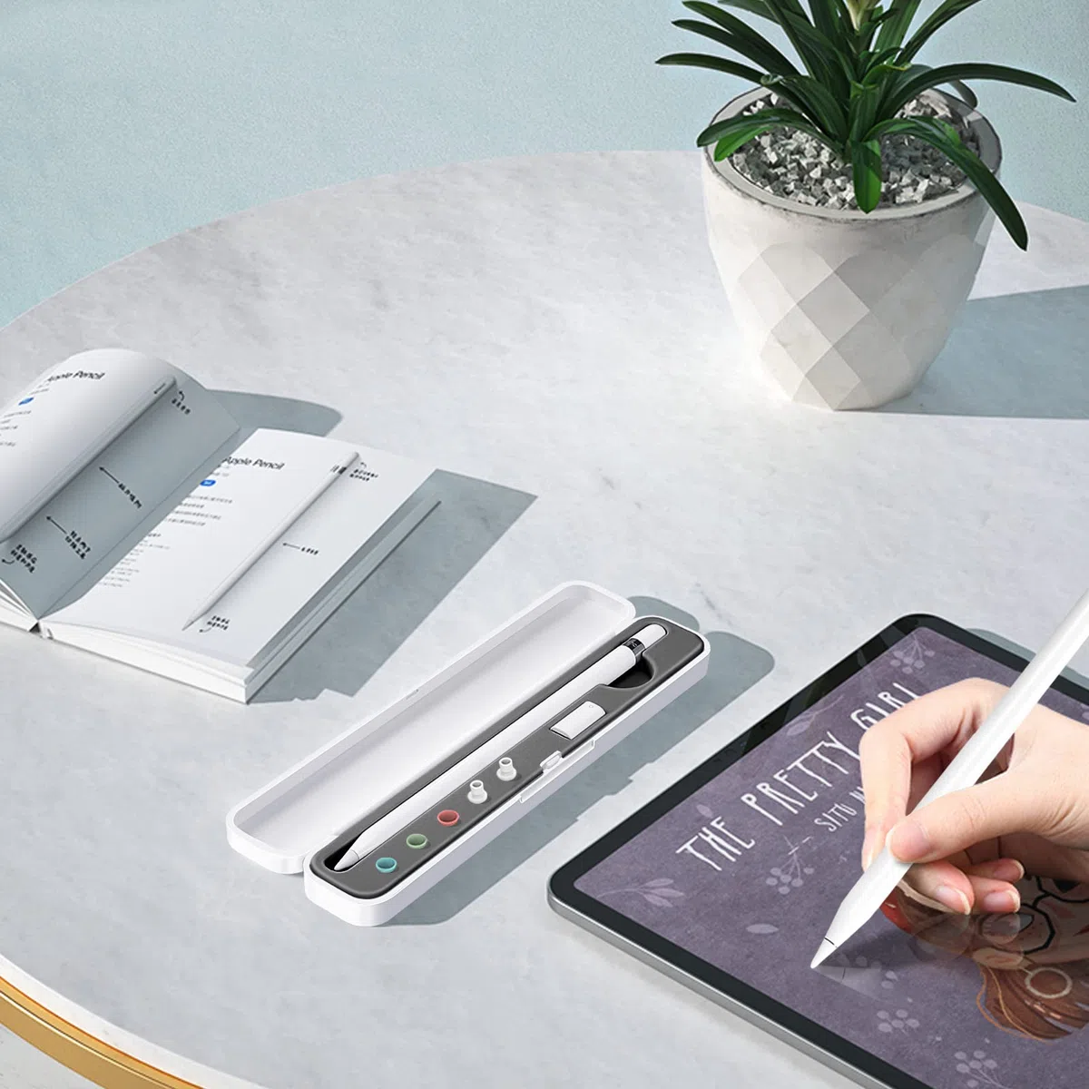 CASEBOT Stifthalter Hülle Kompatibel mit Apple Pencil Pro/USB-C, Apple Pencil 2./1. Generation, Tragbar Stylus Aufbewahrungsbox für Apple Pencil & Zubehör, Grau