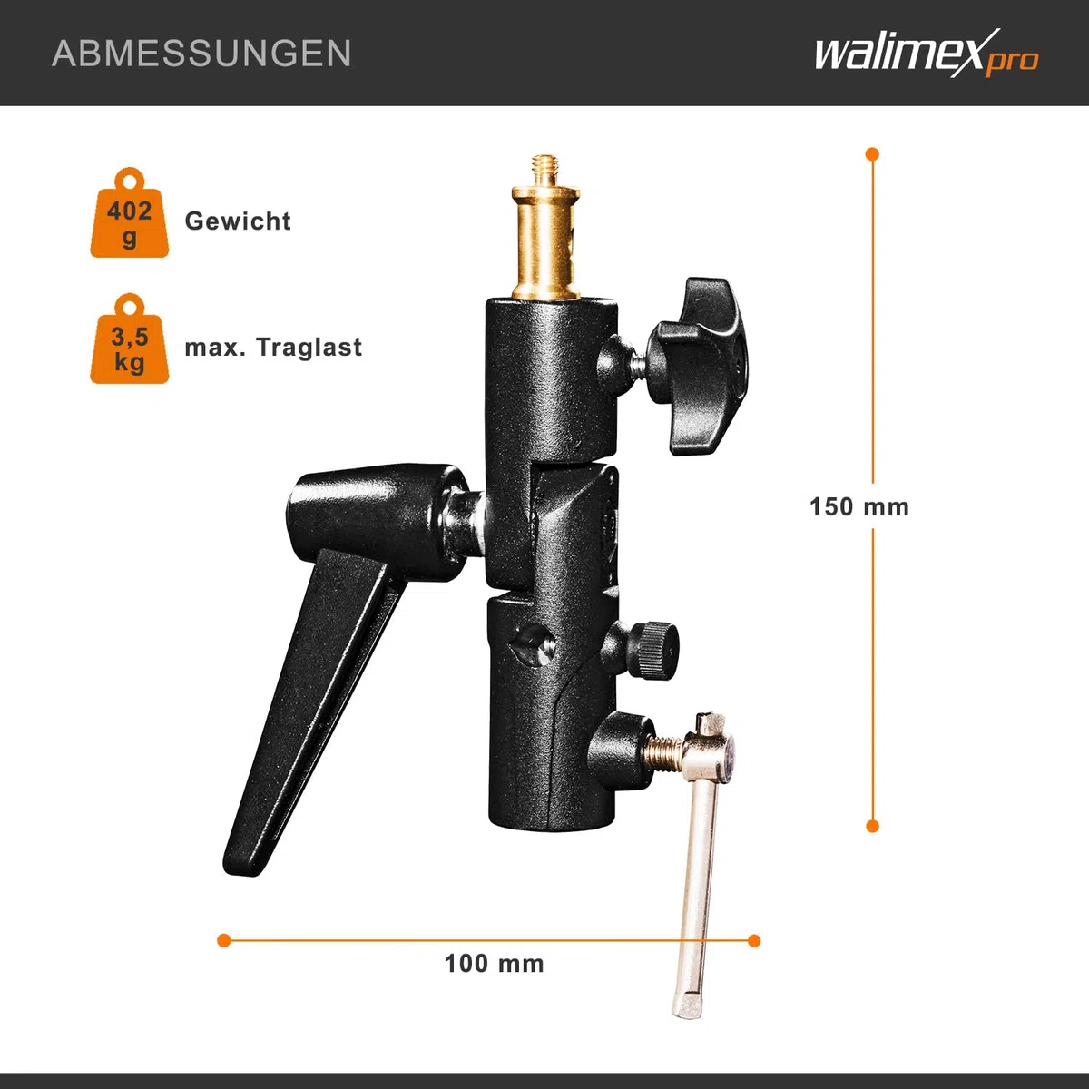 Walimex Pro Schirmhalter neigbar mit Spigotaufnahme schwarz