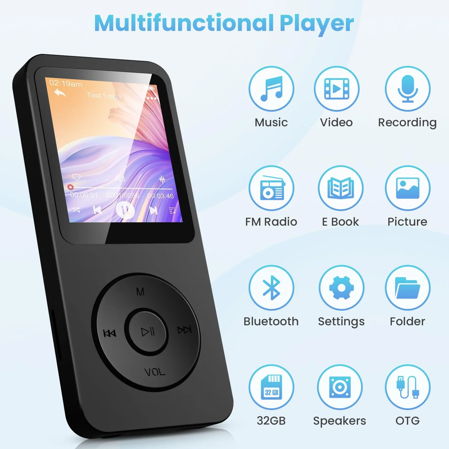 32GB MP3 Player - Bluetooth 5.3 mit 1.8" TFT Farbbildschirm mit Kopfhörer HiFi Musik Kinder MP3-Player mit Lautsprecher FM-Radio E-Book Aufnahme Unterstützung bis zu 128 GB