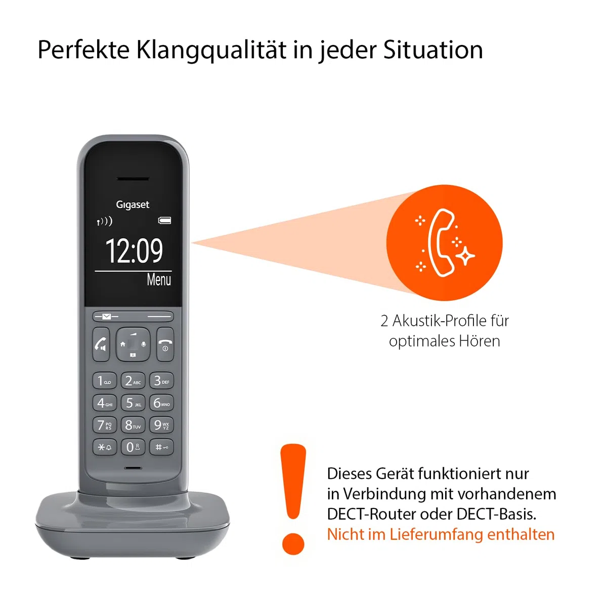 Gigaset CL390HX - Design DECT-Mobilteil mit Ladeschale - Fritzbox-kompatibel - Schnurloses Telefon für Router und DECT-Basis - 2 Akustik-Profile, grau [Deutsche Version] [Ohne Basis]