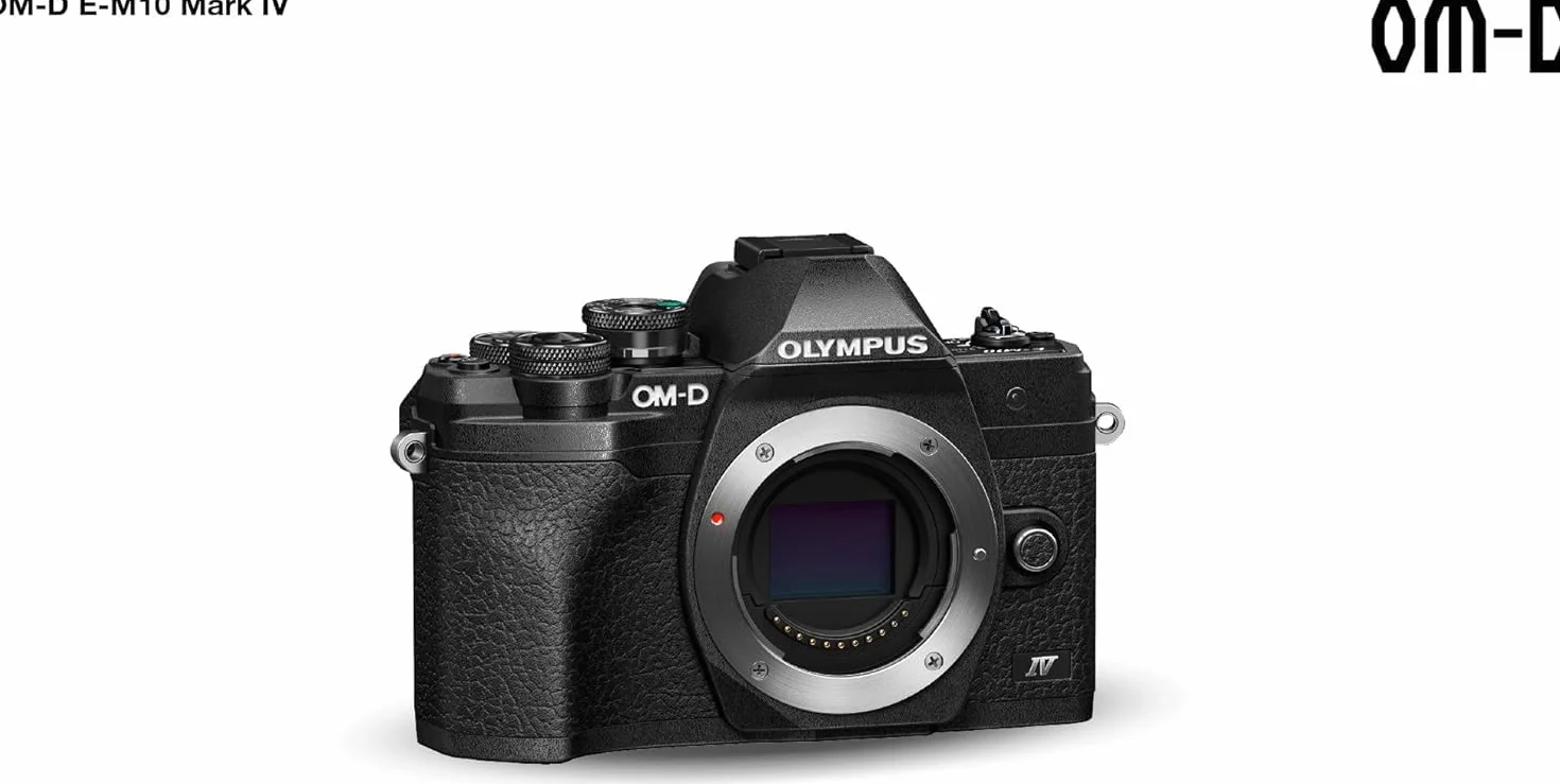 Olympus OM-D E-M10 Mark IV Micro-Four-Thirds-Systemkamera, 20 MP Sensor, 5-Achsen-Bildstabilisation, Selbstporträt-LCD-Bildschirm, elektronischer Sucher, 4K-Video, leistungsstarker AF, Wi-Fi, schwarz