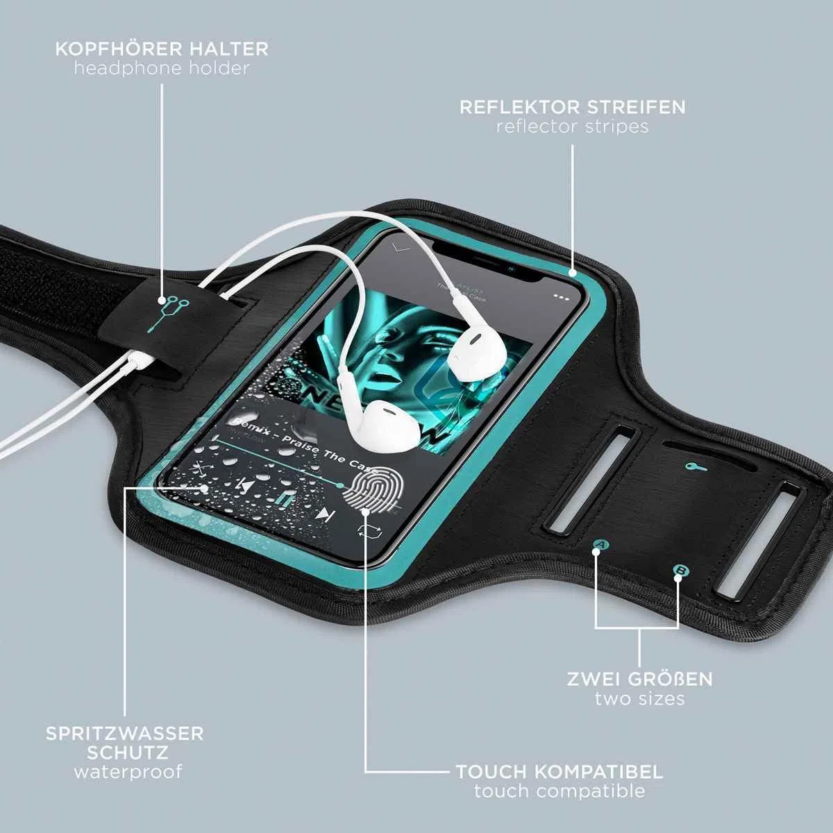 ONEFLOW Workout Case für Samsung Galaxy A55 5G Sportarmband zum Joggen mit Touch Fenster, Handy Armband für Sport und Outdoor, Handyhalterung für den Arm, Lauftasche Jogging, Blau