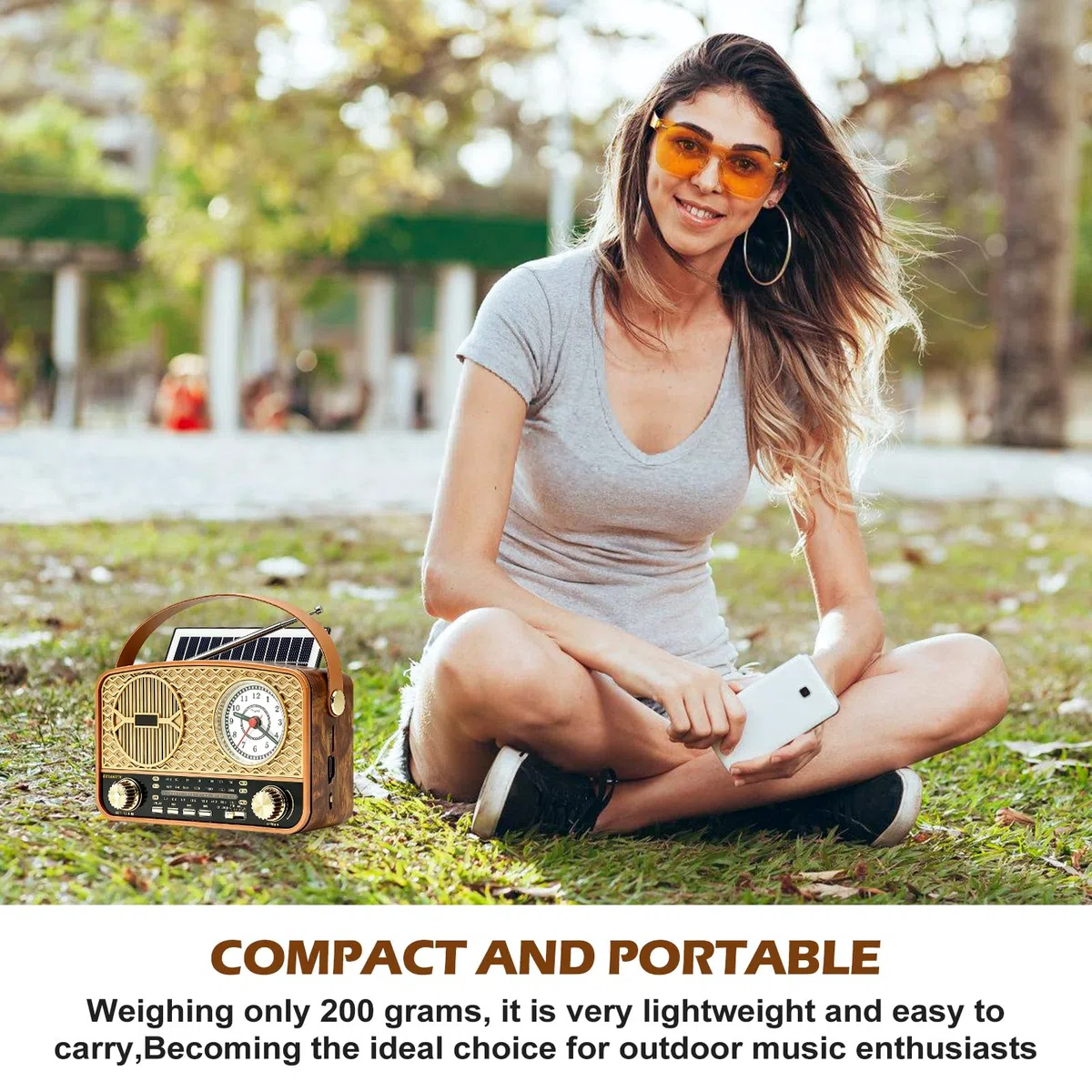 Solar Retro Radio AM/FM/SW, Retro Radio Mit Bluetooth, Vintage Kofferradio Mit Stromkabel, Wiederaufladbare Batterien, Mit Uhrfunktion, Mit USB/TF/AUX Funktion, Für Büro Küche Wandern Camping