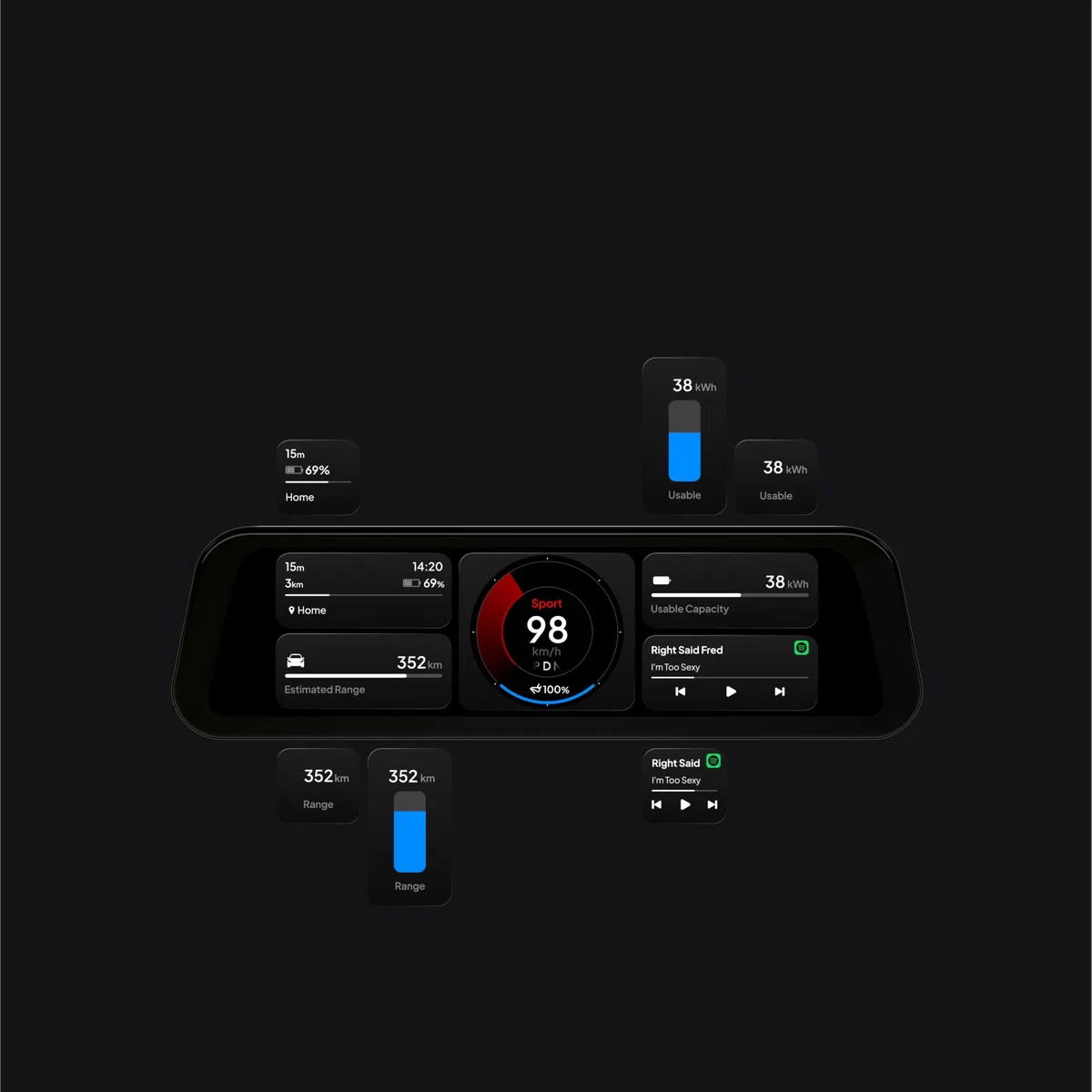 S3XY Dash für Tesla - 9,6" QLED Touchscreen, Anti-Reflex-Beschichtung (Head-up-Display, CarPlay, Android Auto) (inklusive Commander, Model 3/Y 2021-2024 + Highland)