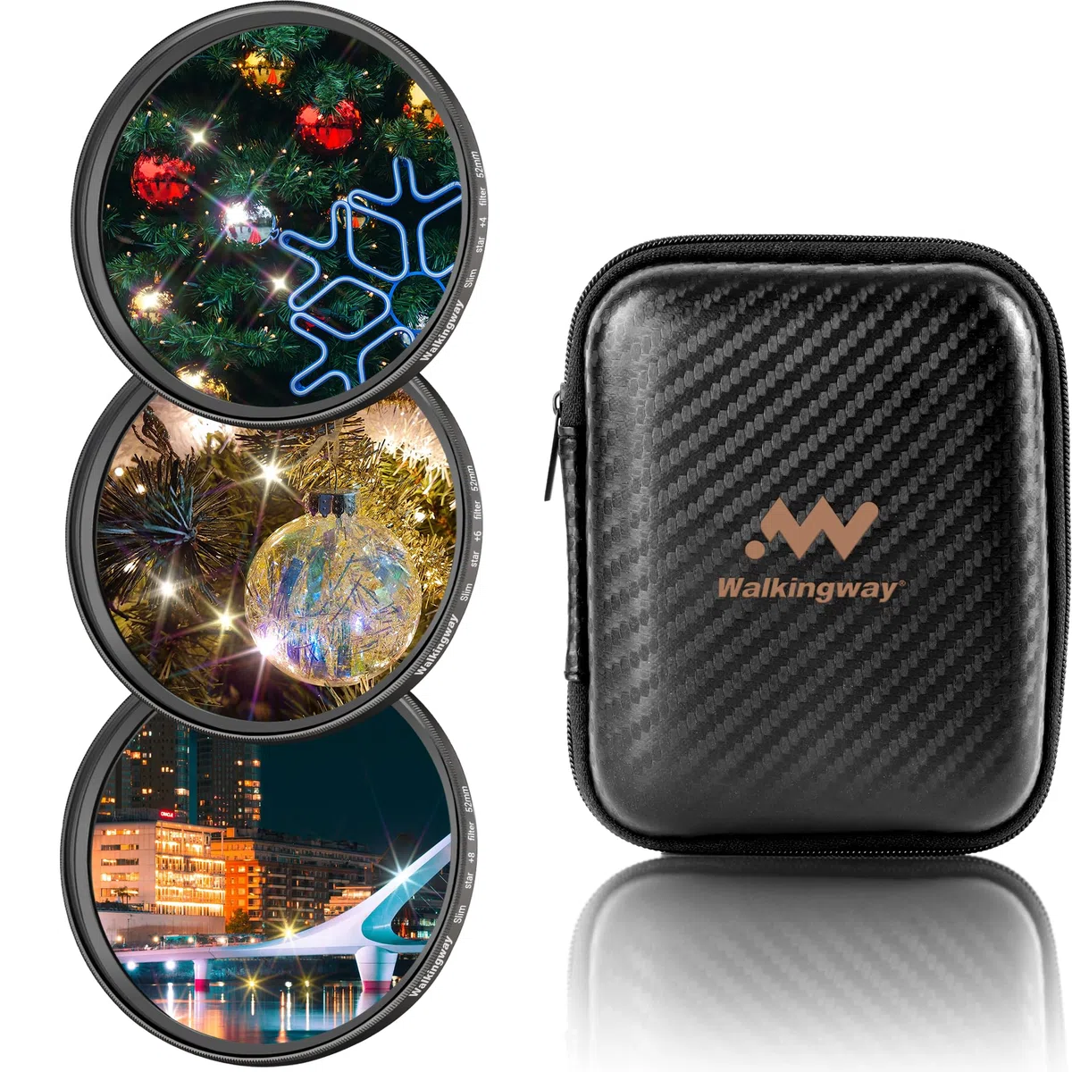 Walking Way Sternfilter 67mm Star Filterset 4 Punkte, 6 Punkte, 8 Punkte mit Filtertasche Sternenfilter Set Star Lens Filter 3 Pack Kamera Filter Stern Effektfilter Fotografie