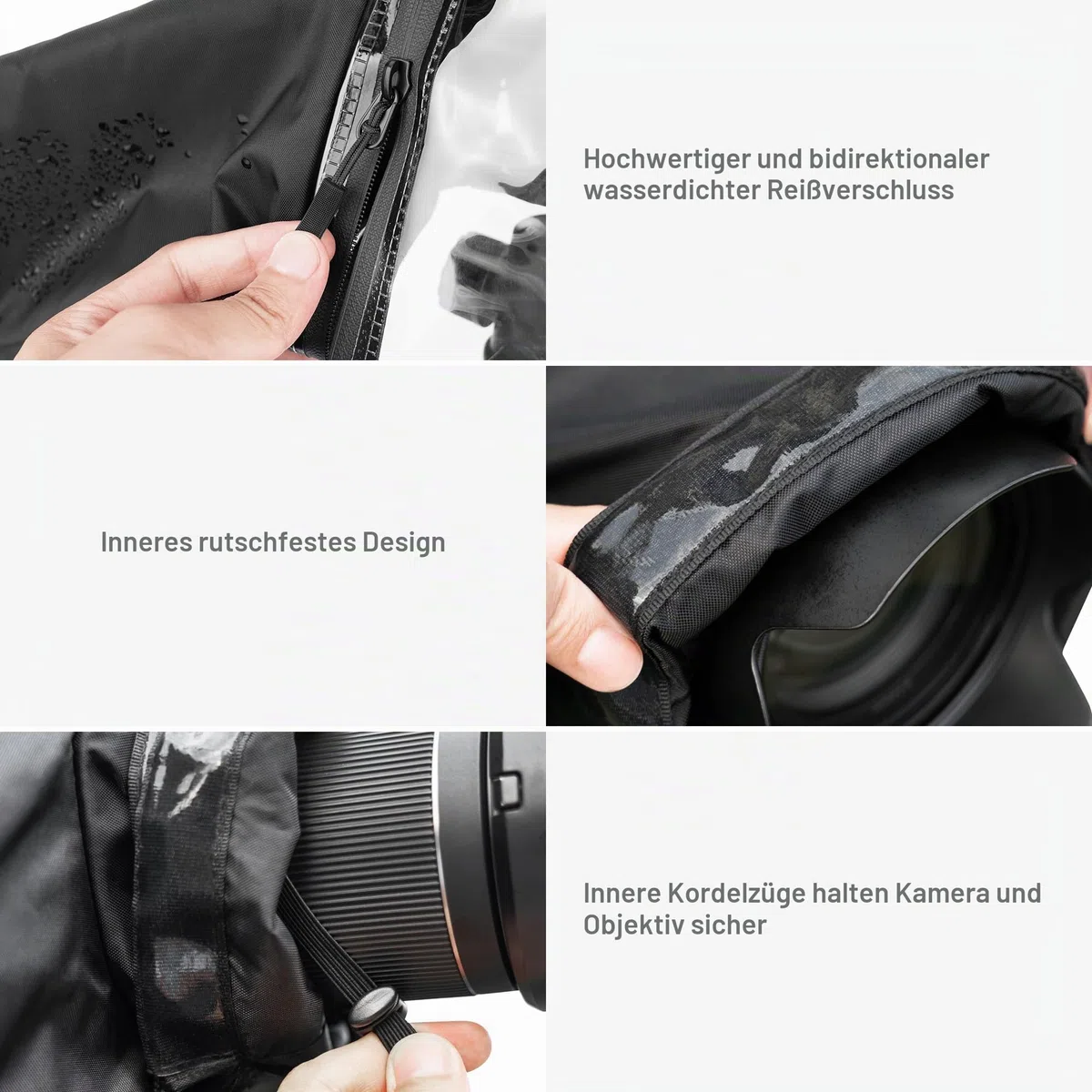 Canon Sony Nikon DSLR Regenschutz - Upgraded Transparent Window Design, Wasserdicht, Schwarz Nylon, Kompatibel mit Kamera + Objektiv bis 180x140x230 mm