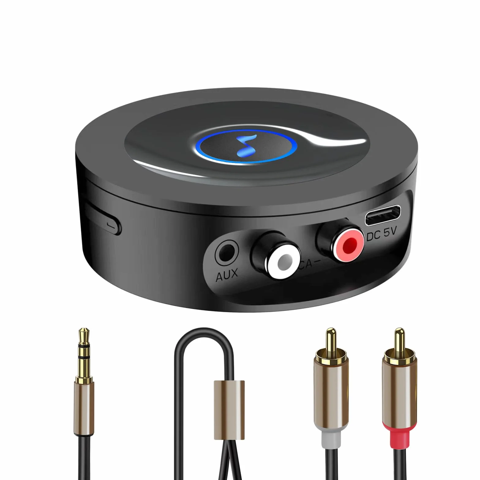 Bluetooth 5.2 HiFi Empfänger für Stereoanlage, Wireless Audio Receiver zum Nachrüsten von Verstärker und Lautsprecher, RCA Cinch & 3,5mm AUX, Netzbetrieb ohne Akku, HD Klang Streaming, Low Latency