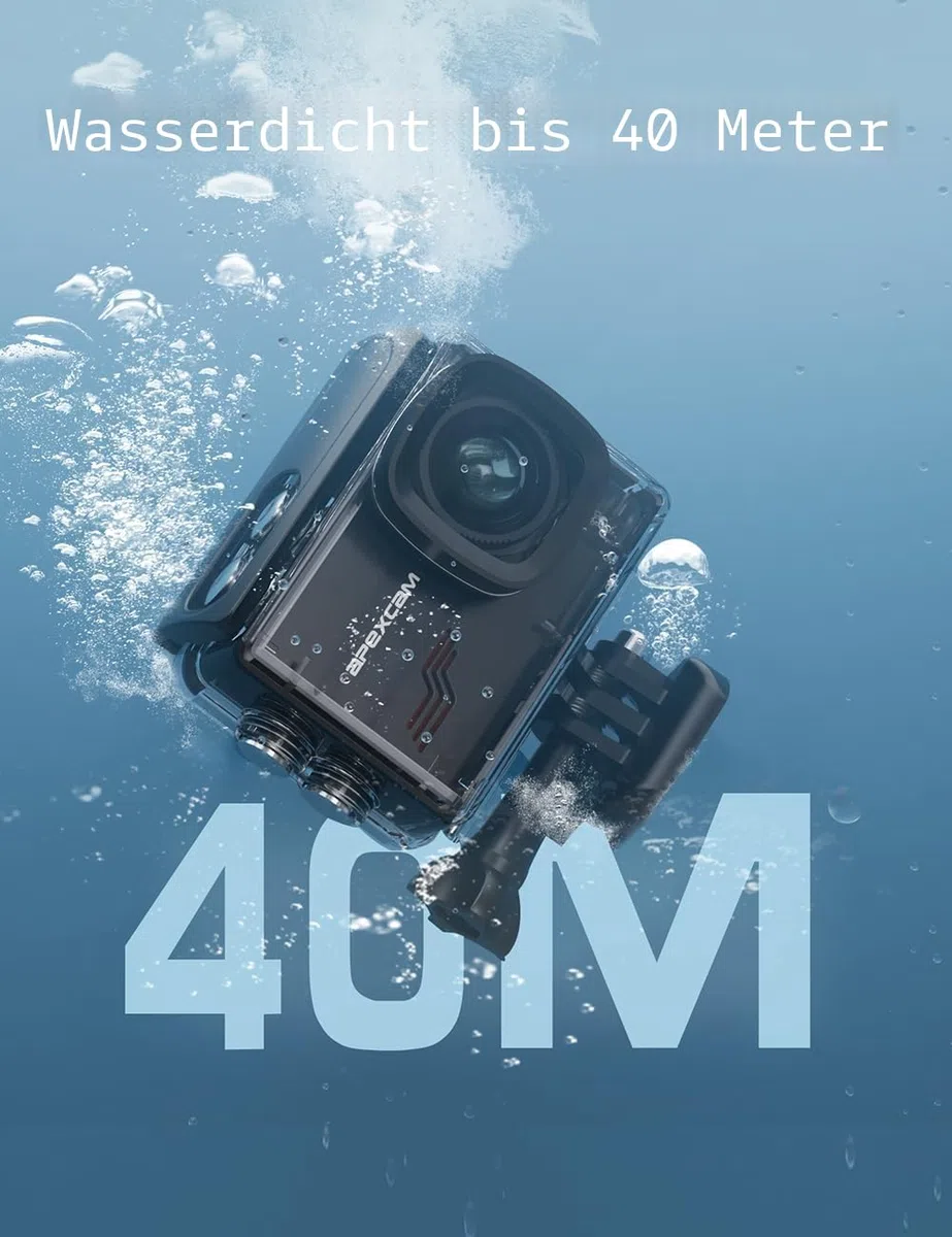 Apexcam M80 Action Cam 4K60FPS 48MP WLAN Sportskamera 40m Wasserdicht 8X Zoom 2.4G Fernbedienung 2x1350mAh Akkus