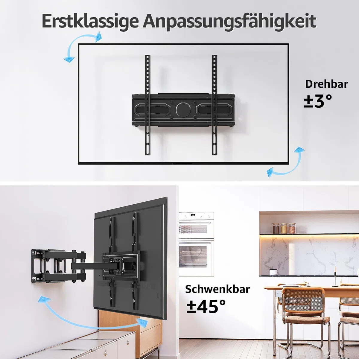 MOUNTUP TV Wandhalterung Schwenkbare Neigbare TV Halterun für 26-70 Zoll Flach & Curved LCD LED Fernseher bis zu 45kg, Max VESA 400x400mm